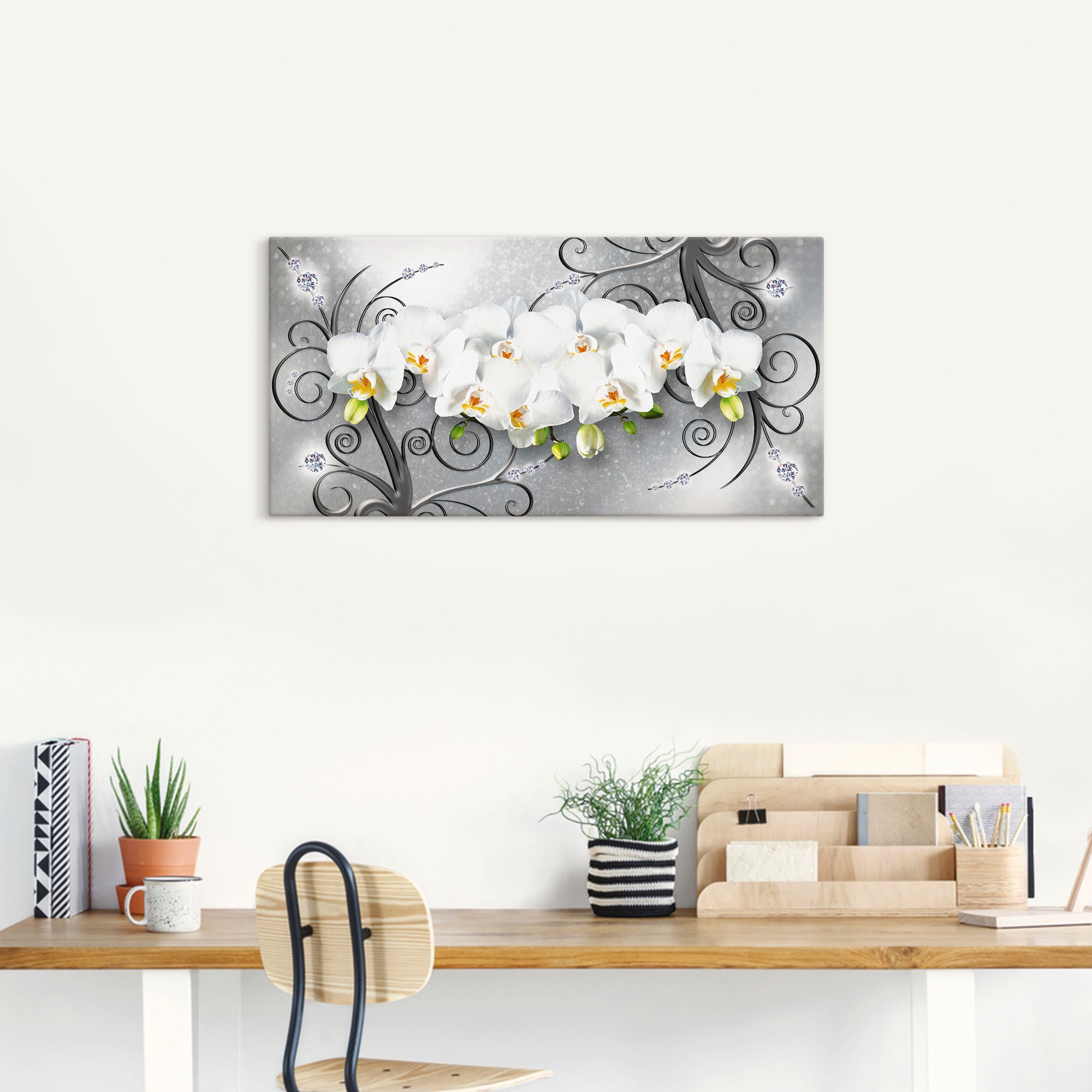 Artland Wandbild "weiße Orchideen auf Ornamenten" Blumenbilder 1 Stk. tlg. günstig online kaufen