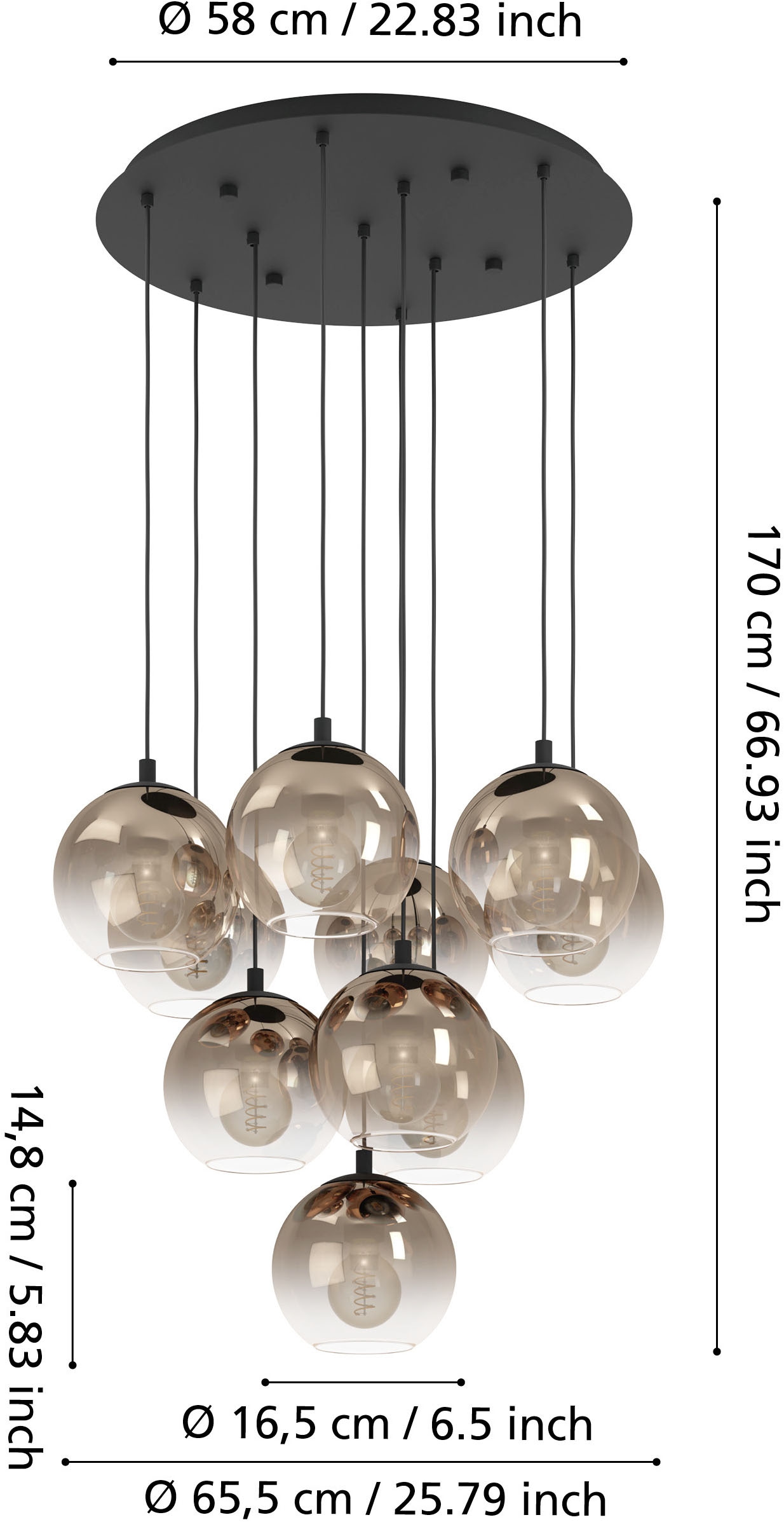 EGLO Hängeleuchte »ARISCANI 1 Pendellampe - Stahl - E27 - 10X60W - IP20« E27 1 Stk. Hängelampe, Deckenlampe, Wohnzimmer, Esszimmer, H110 x Ø64,5 cm