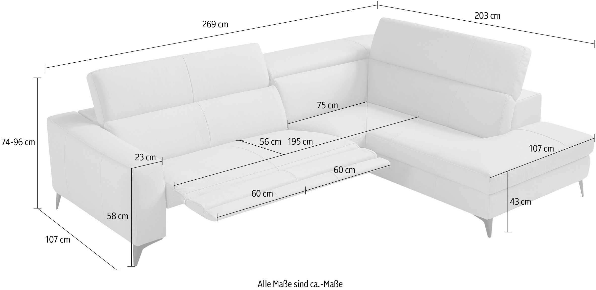 Egoitaliano Ecksofa »Edith, Designsofa mit hohem Sitzkomfort, L-Form«, inkl. elektrischer Relaxfunktion und manuell verstellbaren Kopfteilen