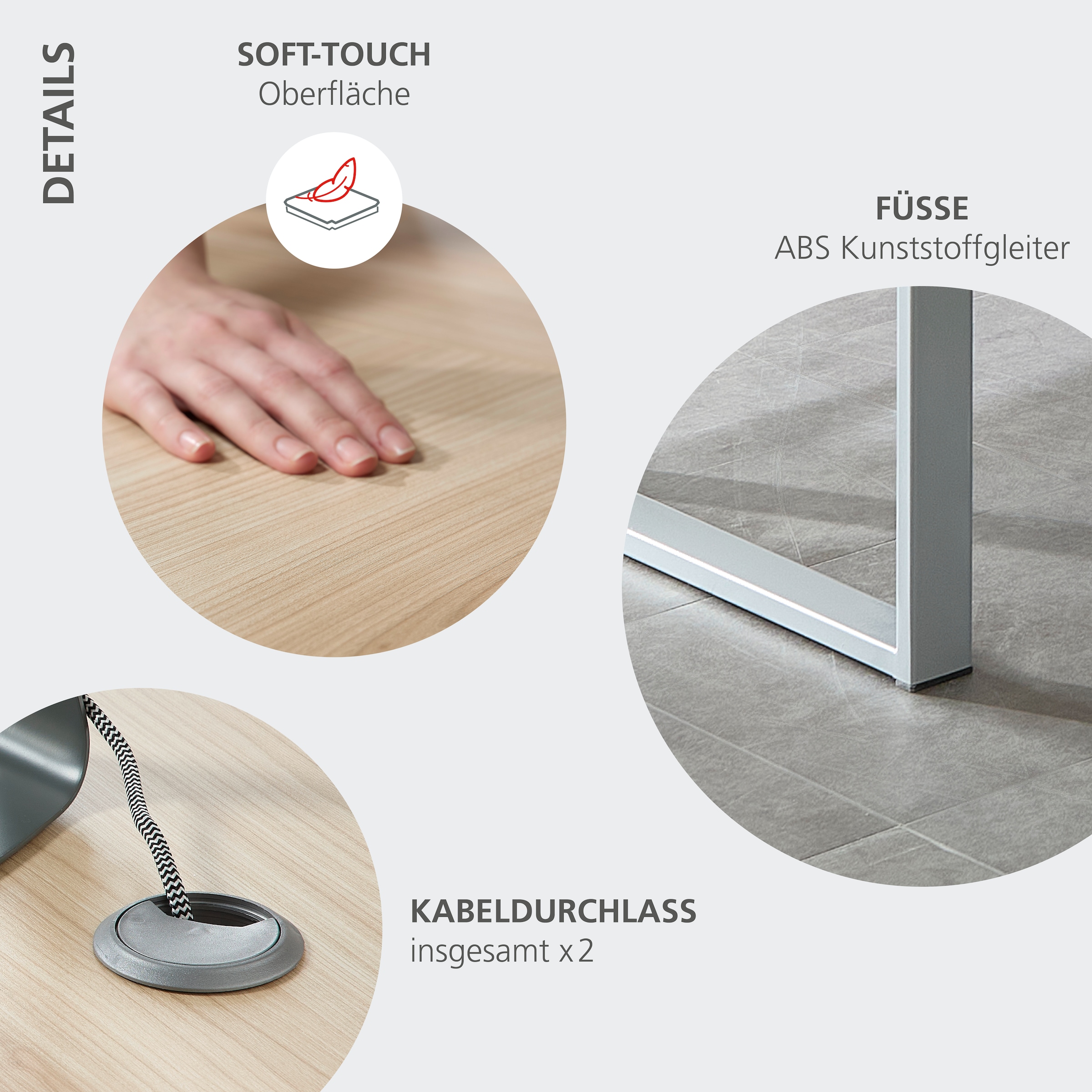 Innostyle Schreibtisch »Schreibtisch Santorin, 180/77/160 cm ( B/H/T)« 1 Stk. tlg. Tischplatten: kratzfest und wasserfest, 3 Schubladen, 2 Fächer