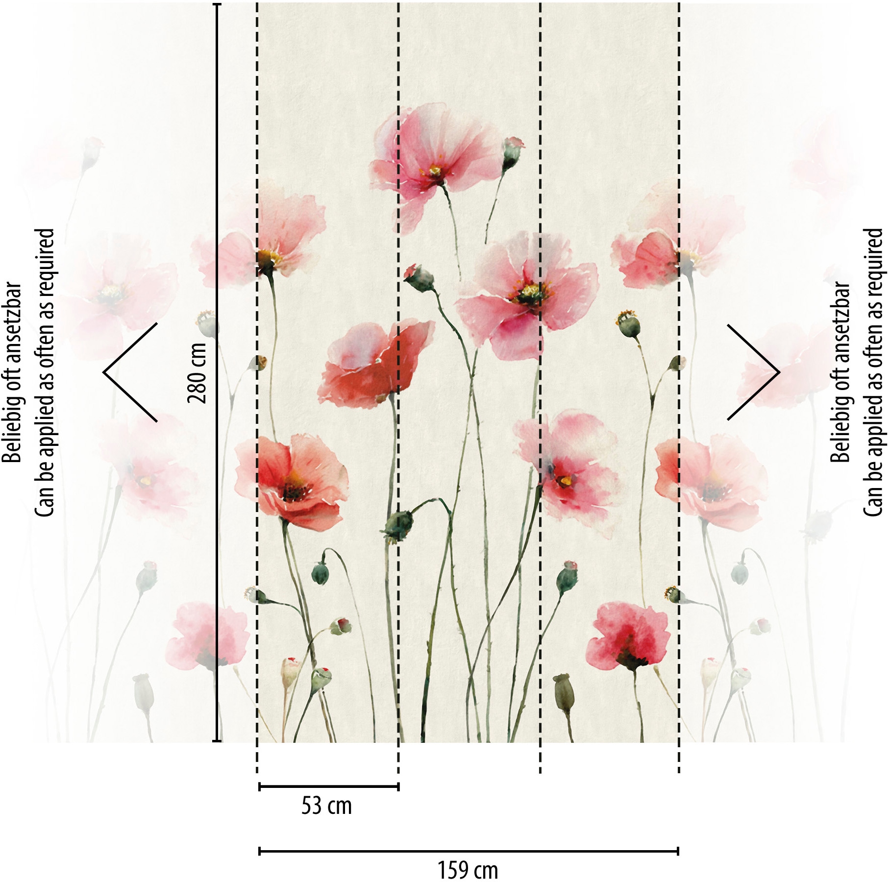 living walls Fototapete »The Wall 4 Flowers – Aquarell-Mohnblumen Vlies-Fototapete« botanisch | floral | matt leicht strukturiert Aquarell-Mohnblumen mit fließender Tiefenwirkung