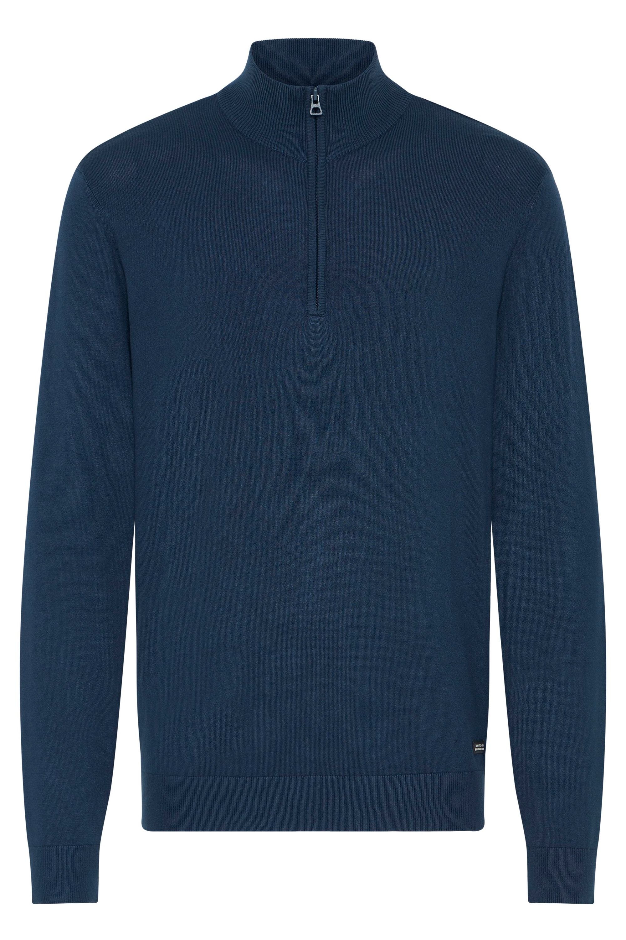 Troyer BLEND "BHWebex", Herren, Gr. S, marineblaus, Feinstrick, 78% Viskose, 22% Polyester, meliert, Basic, normal normal, hoch geschlossener Ausschnitt, Pullover Troyer, Stilvoller Troyer mit Reißverschluss