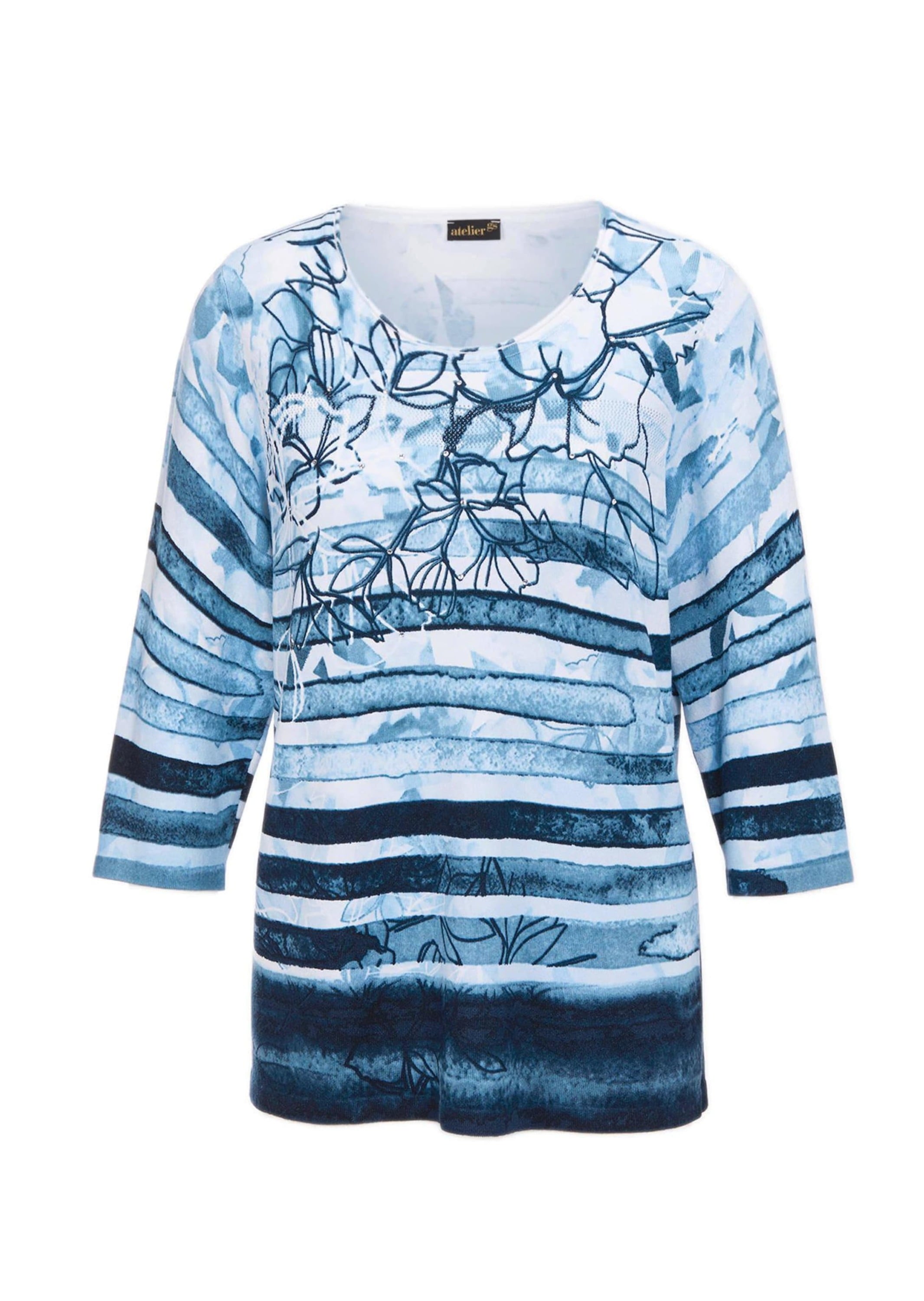 GOLDNER Rundhalspullover "Kurzgröße Viskosepullover mit Muster, Feinstrick" Mit Glitzersteinen