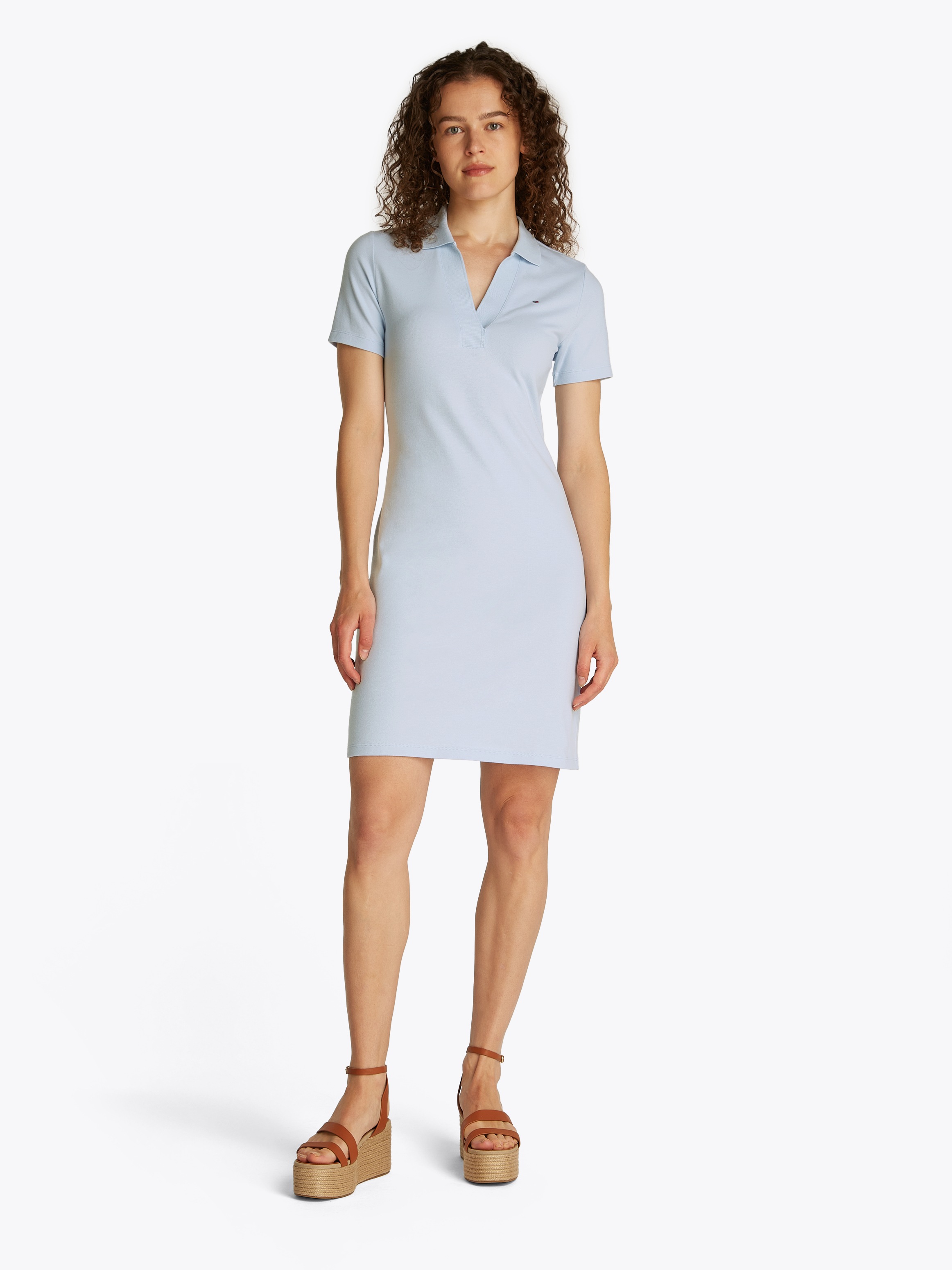 Tommy Hilfiger Polokleid "SLIM OPEN NK POLO DRESS SS", mit gestickter Tommy Hilfiger Flagge