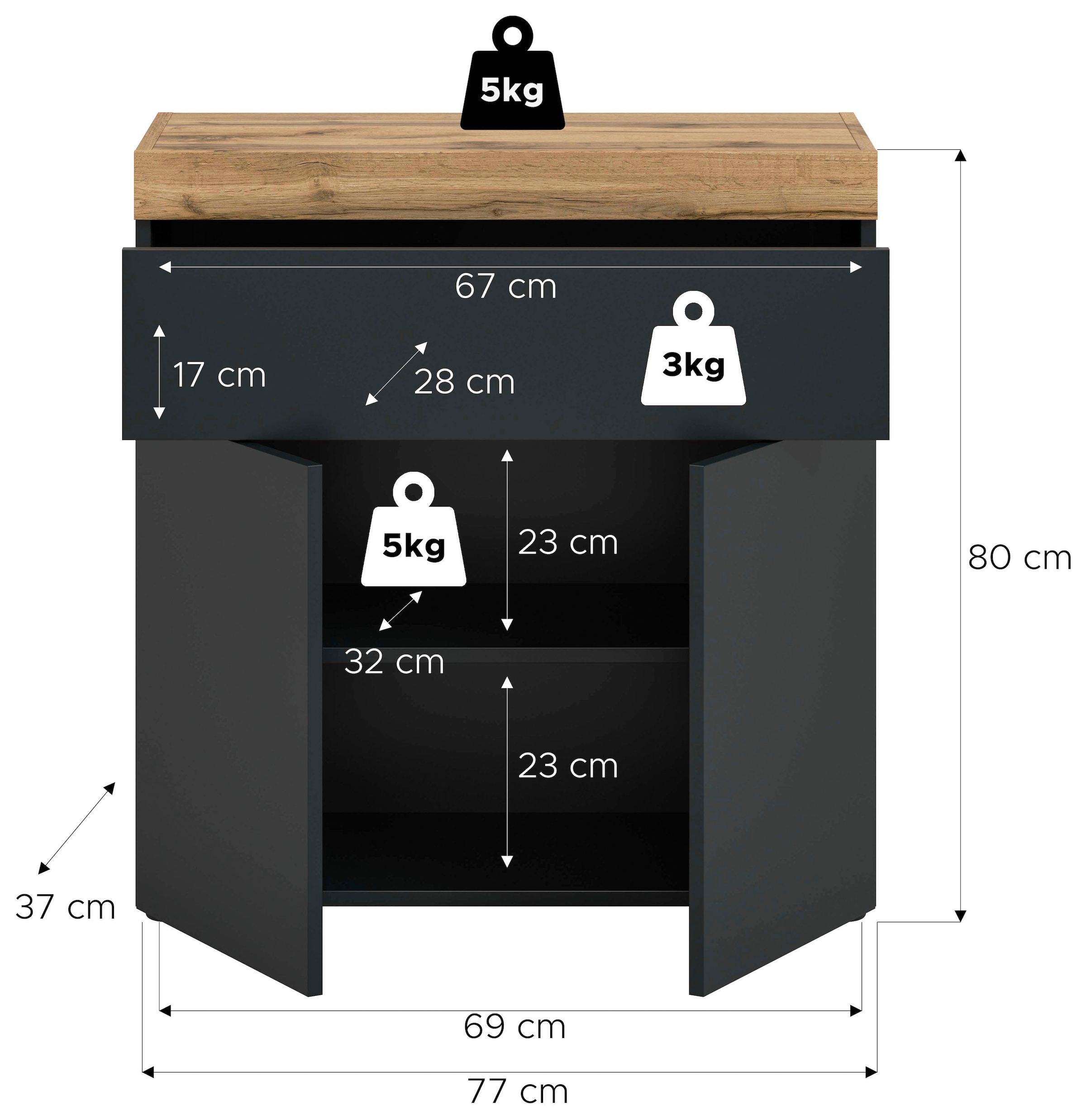 OTTO home Kommode »MAMBO, TOPSELLER!, Breite 77cm, 2 Türen, 1 Einlegeboden, 1 Schubkasten« 1 Stk. tlg. Kommode, Anrichte, Wohnzimmer, Schlafzimmer