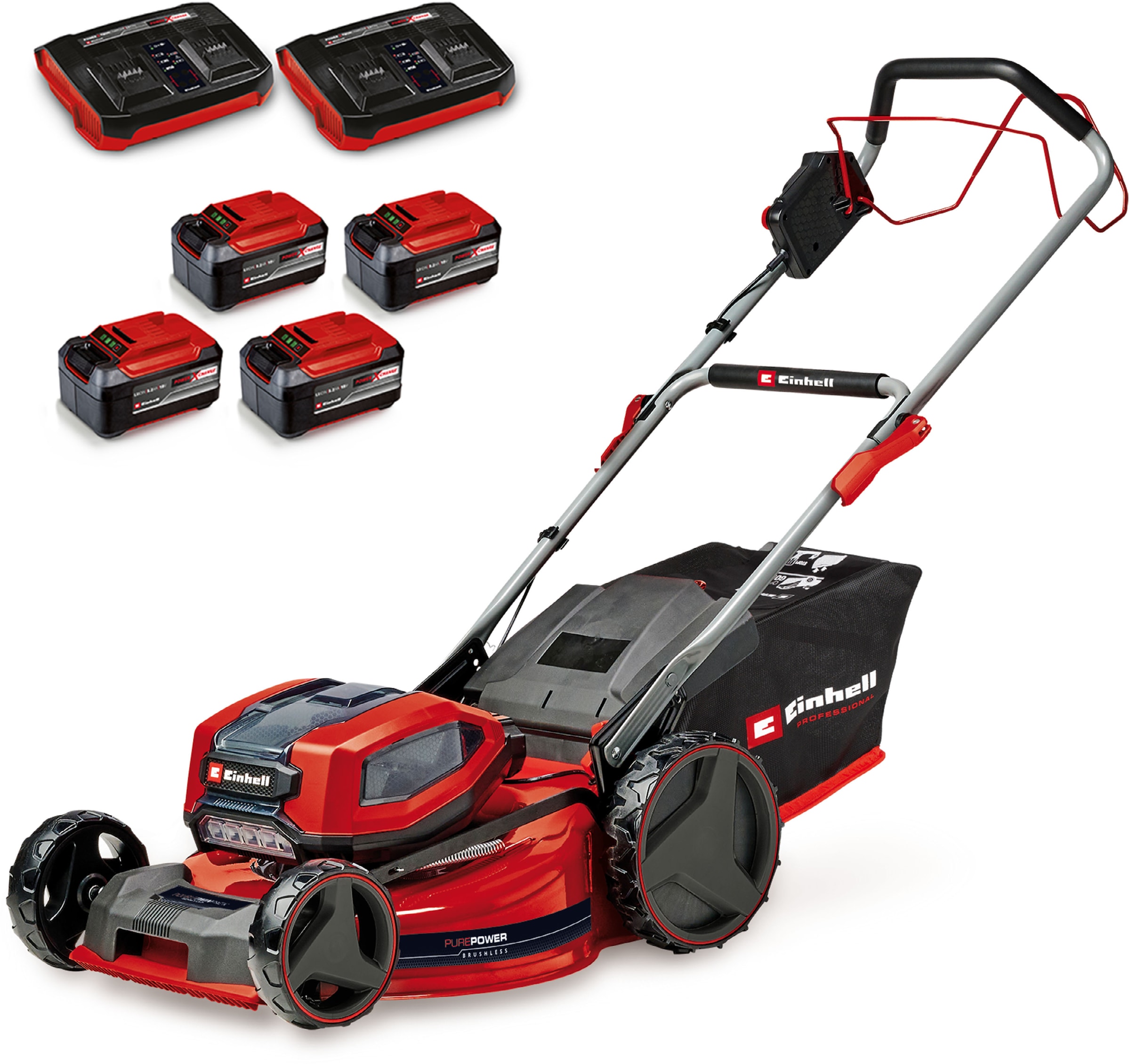 Einhell Akkurasenmäher "GP-CM 36/52 S Li BL (4x5,2Ah)" 4 x 5,2 Ah Plus Akkus und 2 Twincharger