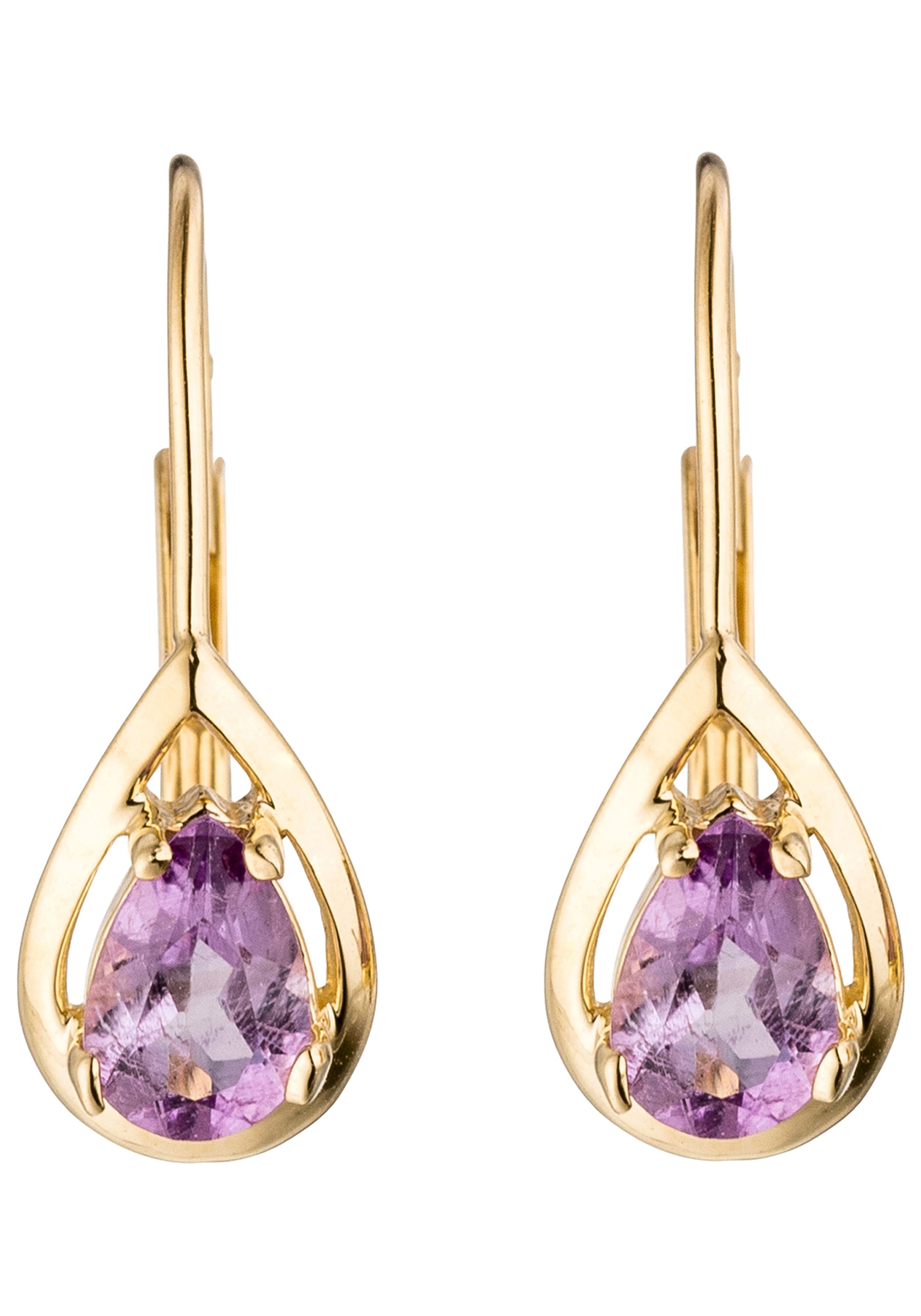 JOBO Paar Ohrhänger Tropfen 333 Gold mit Amethyst
