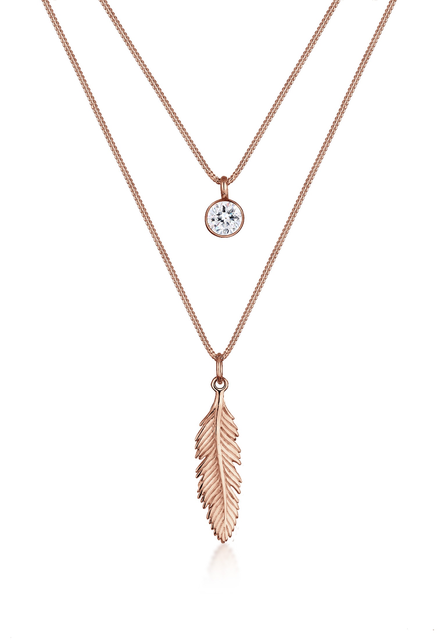 ELLI Damen Gliederkette "Feder Boho 925 Silber, mit Kristallen von Swarovski", 45, ohne Stein, Silber 925 (Sterlingsilber), L: 45, rosa, Silber 925