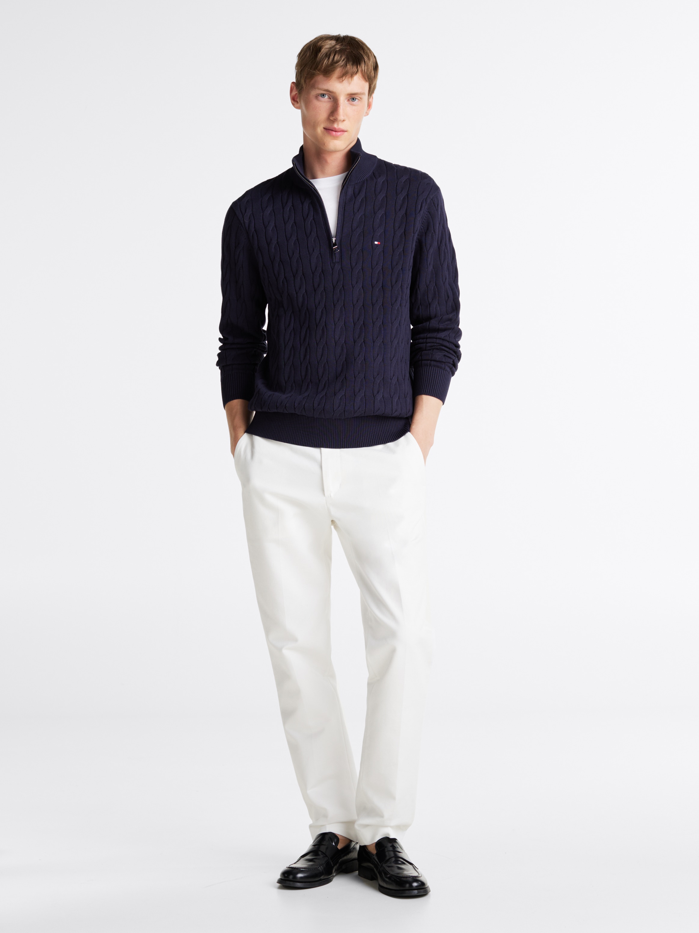 Tommy Hilfiger Strickpullover »CLASSIC COTTON CABLE ZIP MOCK«, mit modischem Zopfmuster