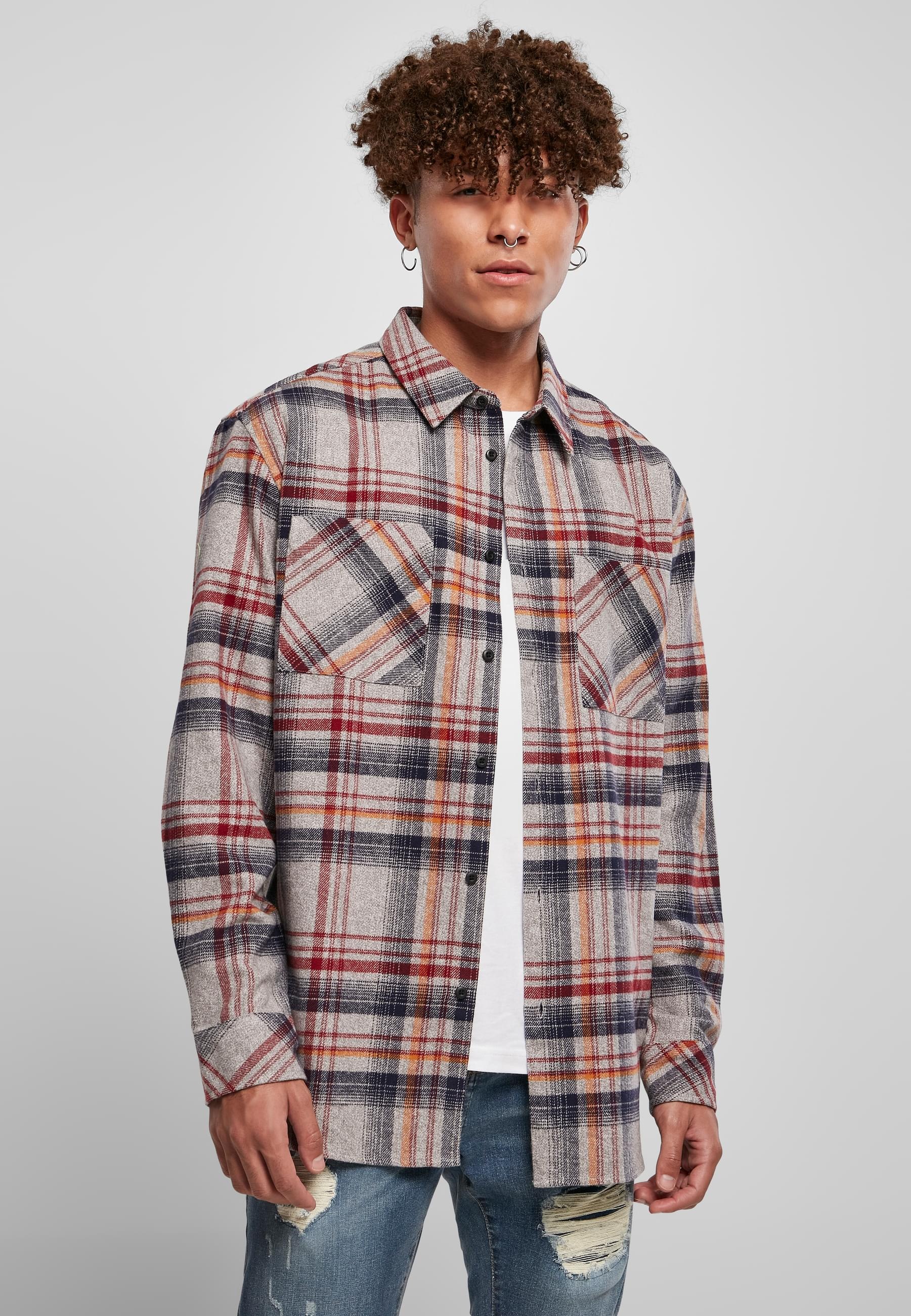 URBAN CLASSICS Langarmhemd »Urban Classics Herren Heavy Curved Oversized Checked Shirt«, (1 tlg.)