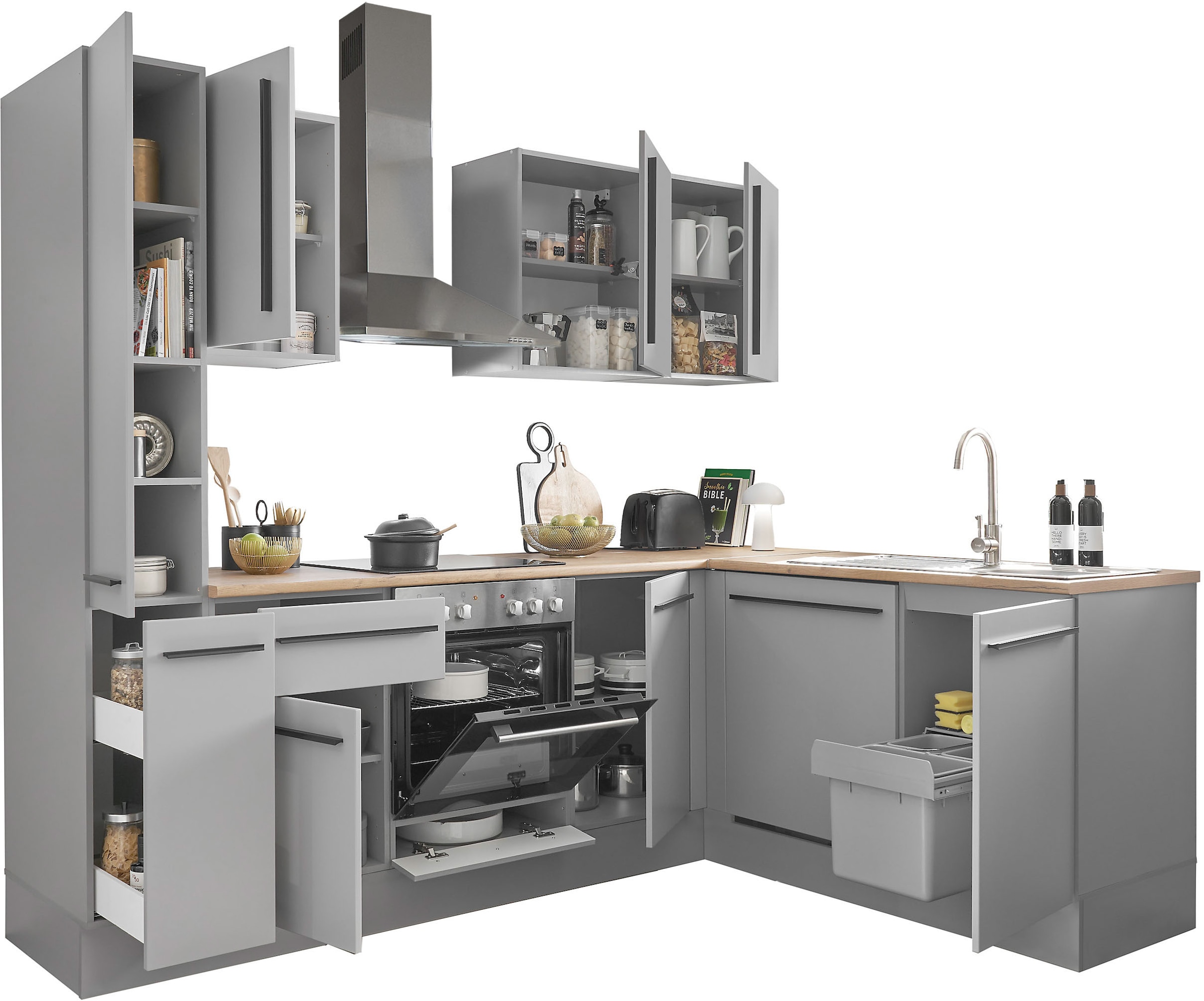 BASIC by Balculina Winkelküche »Denver, Küche BxHxT 250/115 x 211 x 60«, Breite 250 cm, wahlweise mit E-Geräten und Induktion
