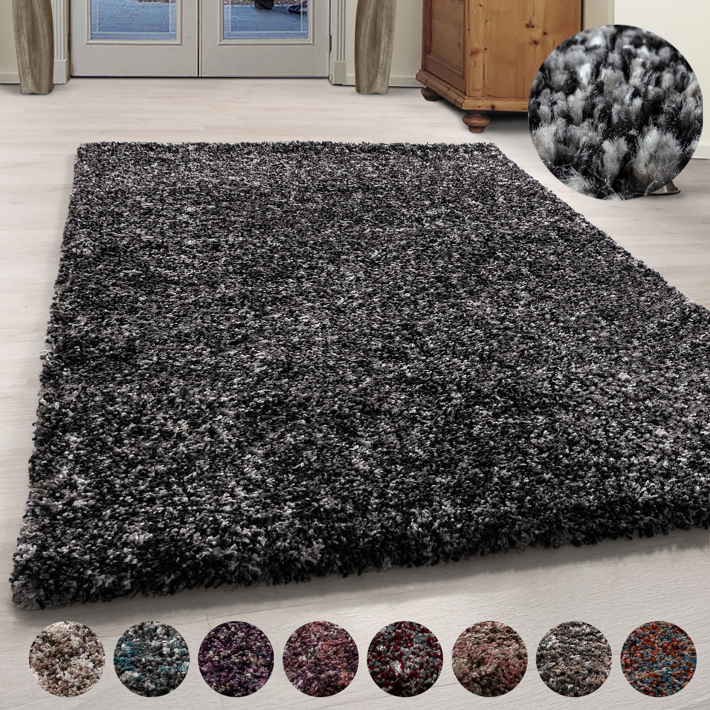 Hochflor-Teppich AYYILDIZ TEPPICHE "Enjoy Shaggy" Gr. 5, grau (anthrazit), B:80cm H:50mm L:250cm, Kunstfaser, Teppiche, auch als Läufer, Shaggy, Langflor, meliert, Wohnzimmer