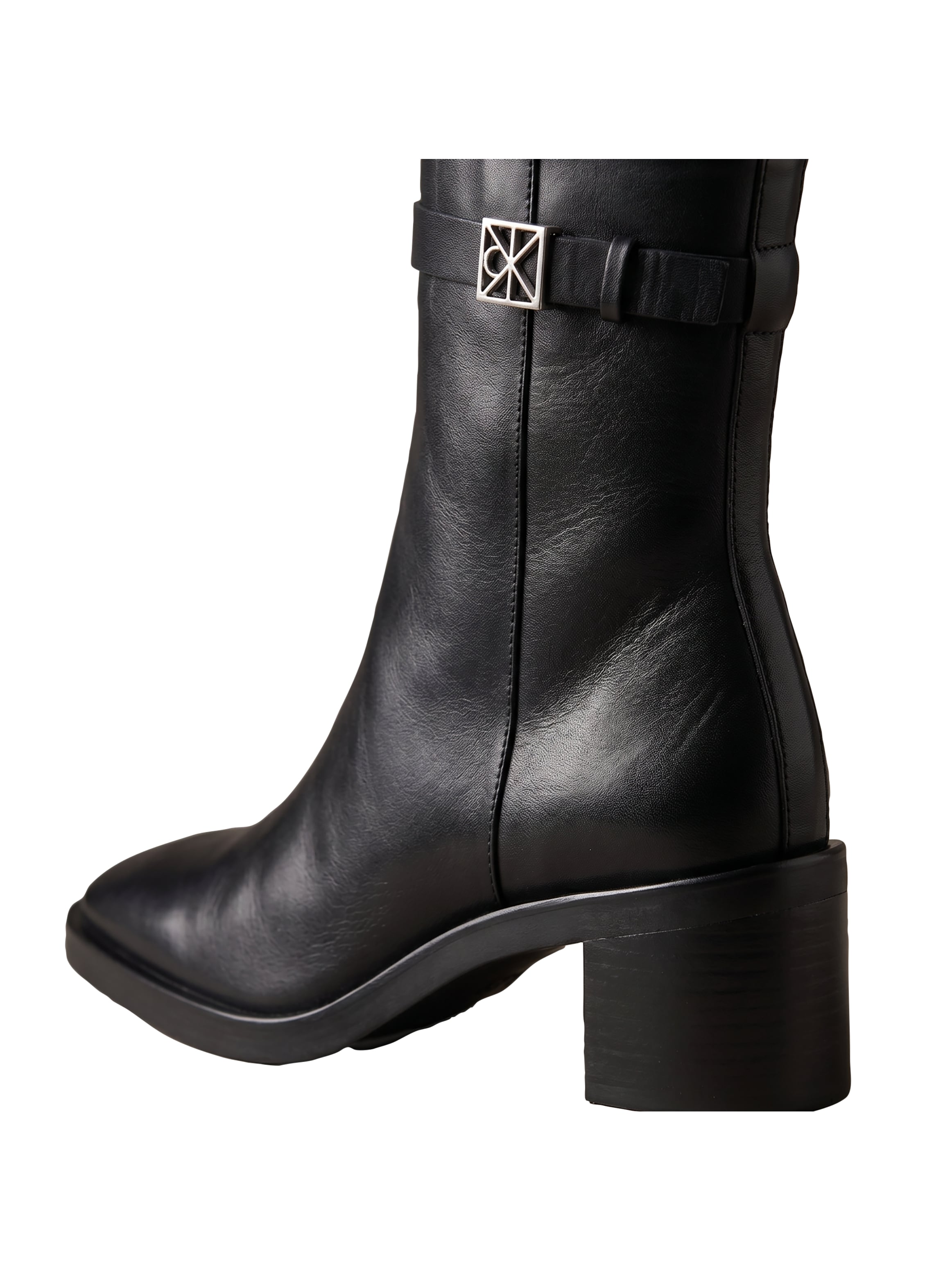 Calvin Klein Stiefelette »BLOCK HEEL ANK BOOT  LTH HDW«  Ankle Boots mit CK-Schnalle, eckige Schuhspitze und Reißverschluss