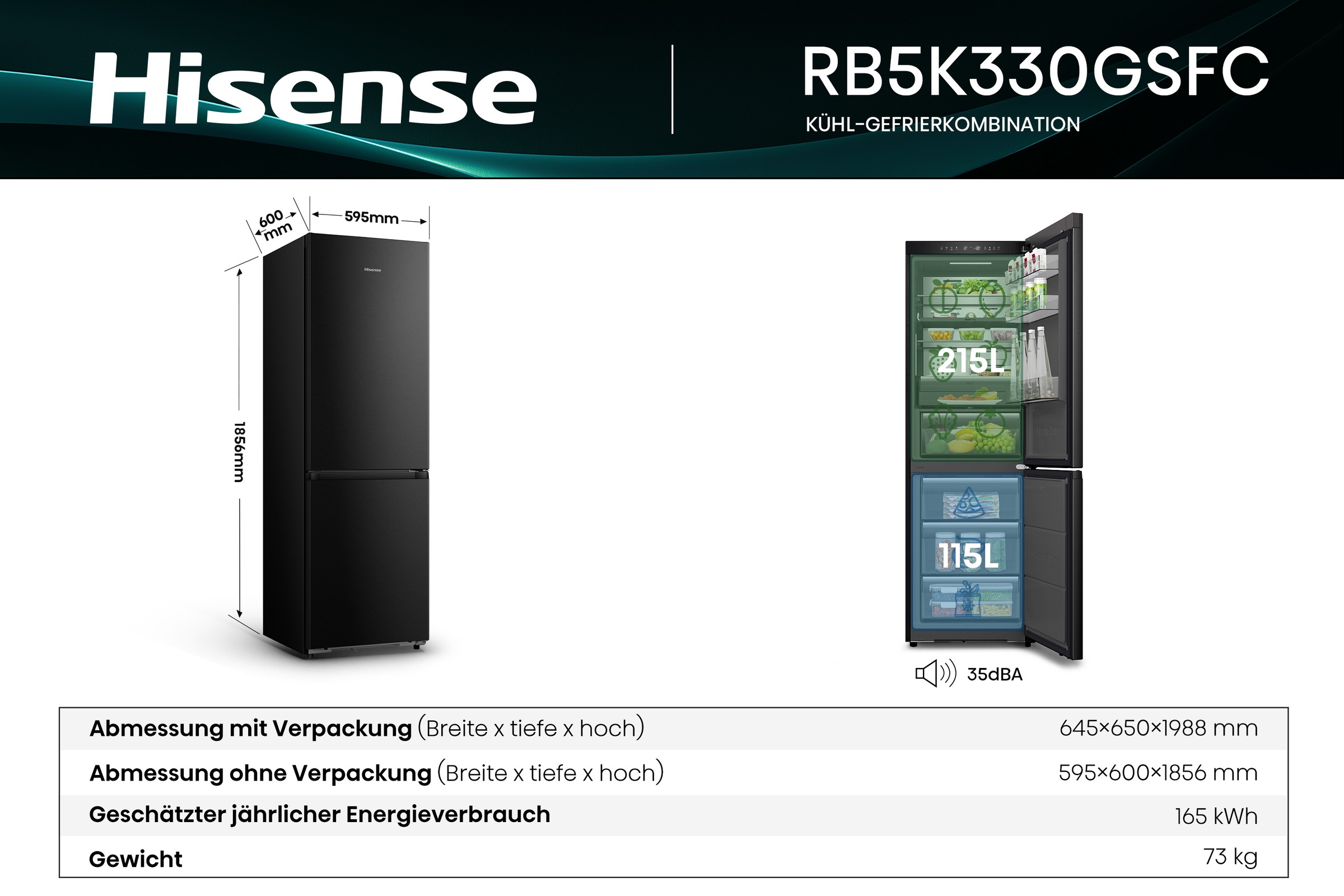 Hisense Kühl-/Gefrierkombination »RB5K330GSFC«, Perfect Kitchenfit