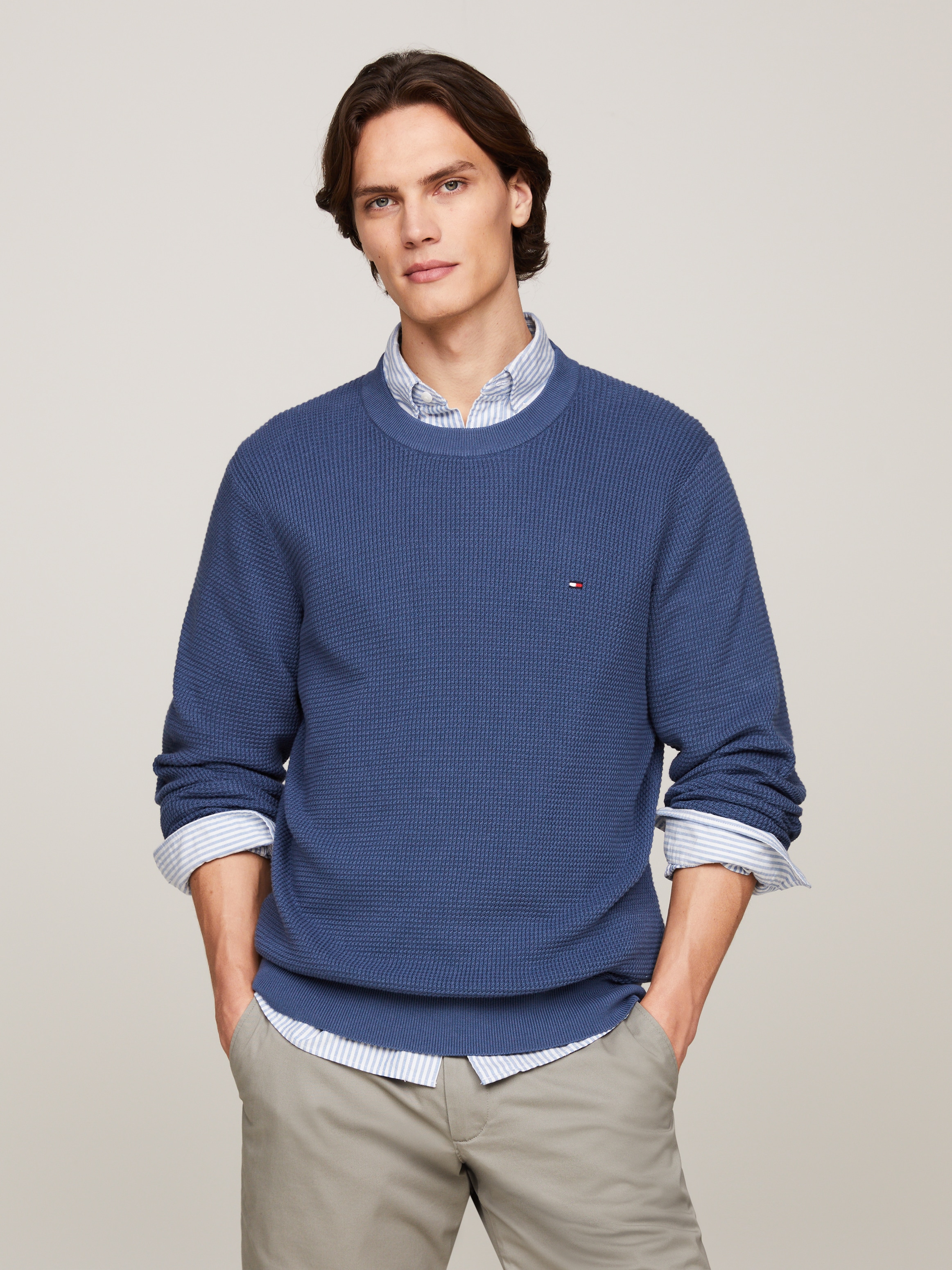 Tommy Hilfiger Rundhalspullover »REFINED STRUCTURE CREW NK«, mit feiner Struktur