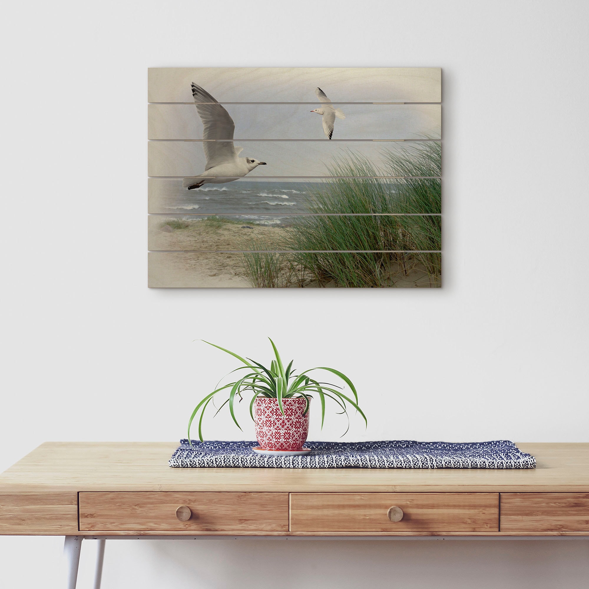 Artland Holzbild »Nordseestrand mit Möwen«, Strandbilder, (1 St.)