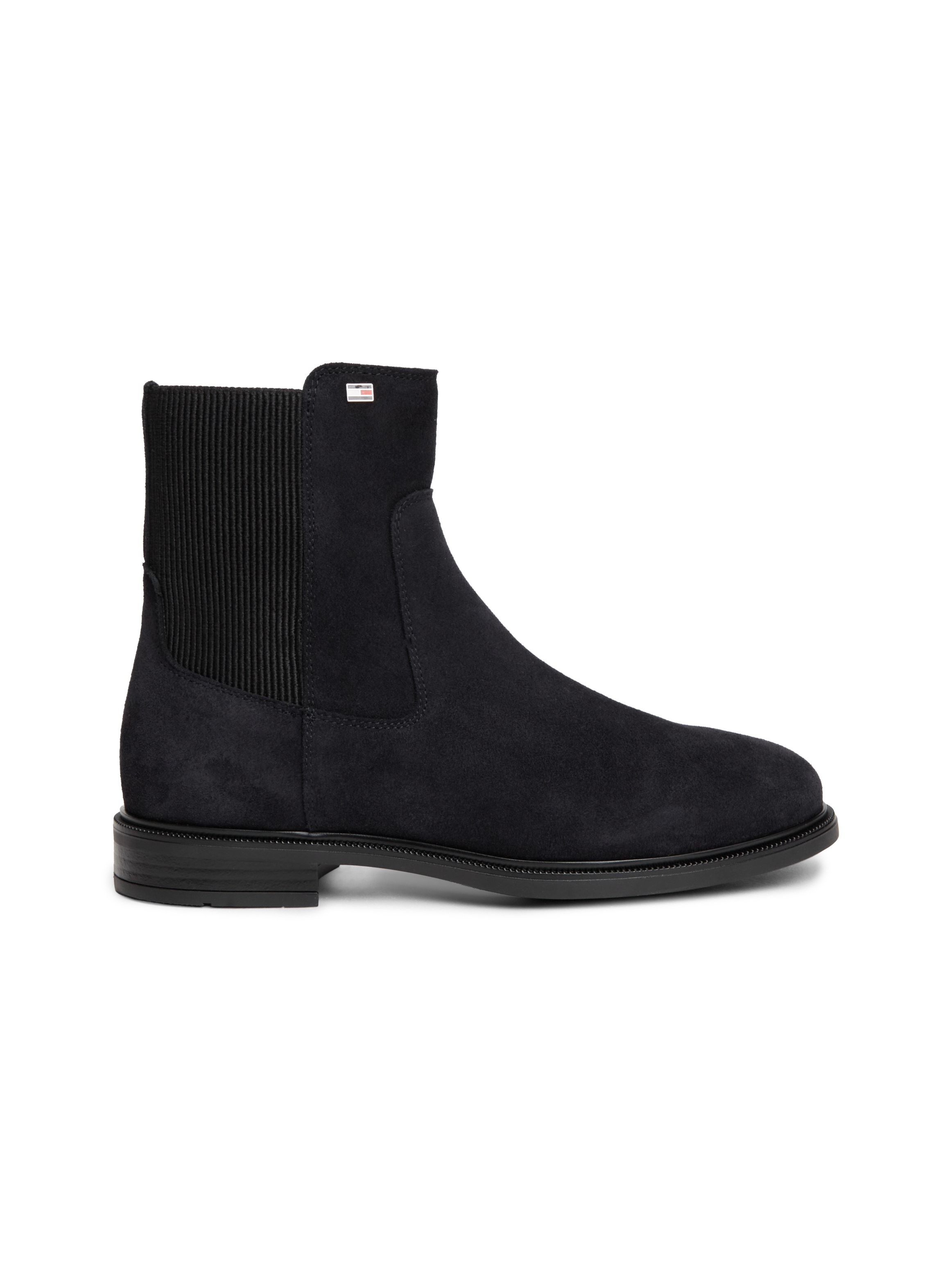 Tommy Hilfiger Chelseaboots »ENAMEL FLAG SUEDE ANKLE CHELSEA«  Blockabsatz, Businessboots mit breitem Stretcheinsatz