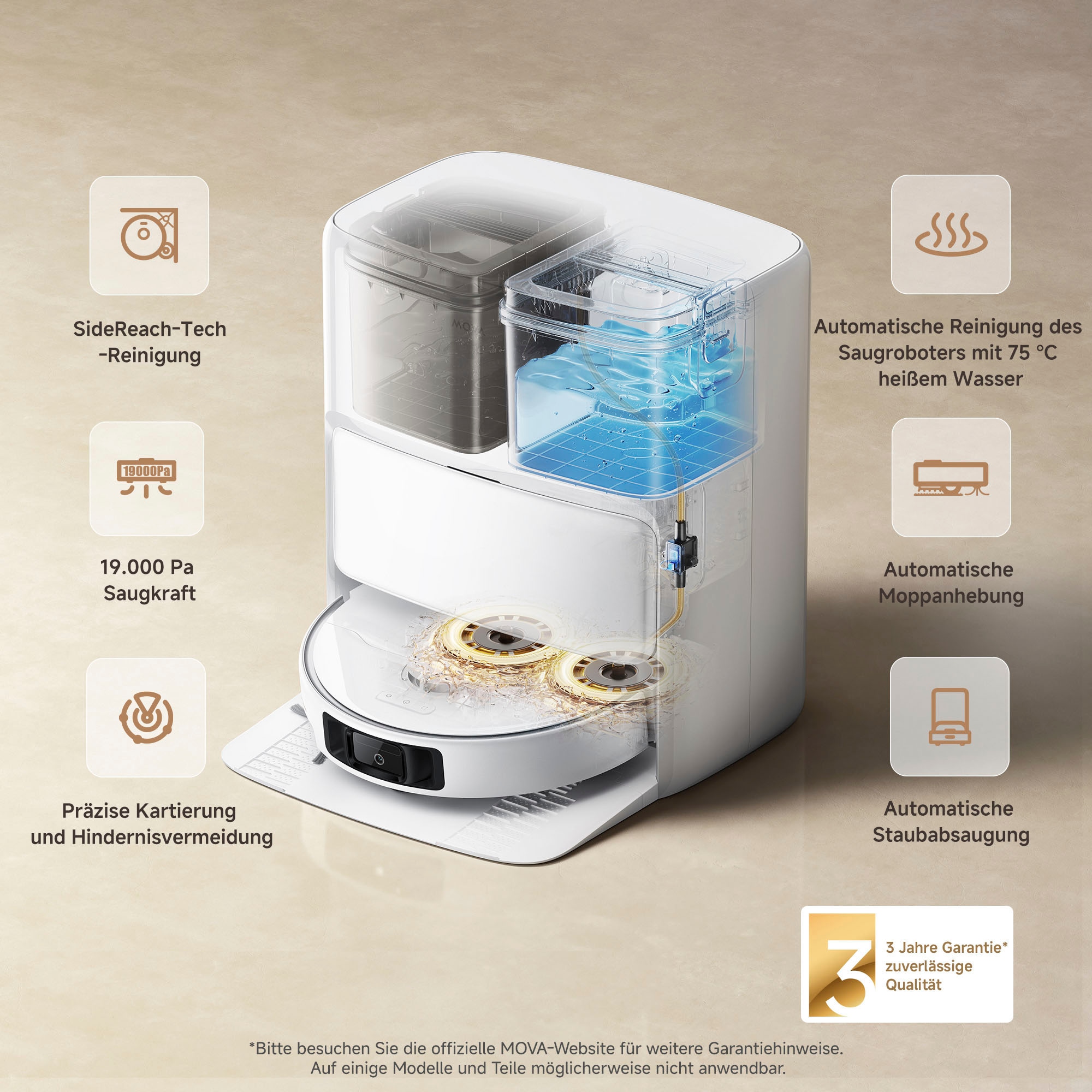 Dreame Saugroboter »Mova P50 Ultra, mit Wischfunktion«, 19000Pa Saugkraft, Vollautomatische Basisstation, Reinigung bei 75° C