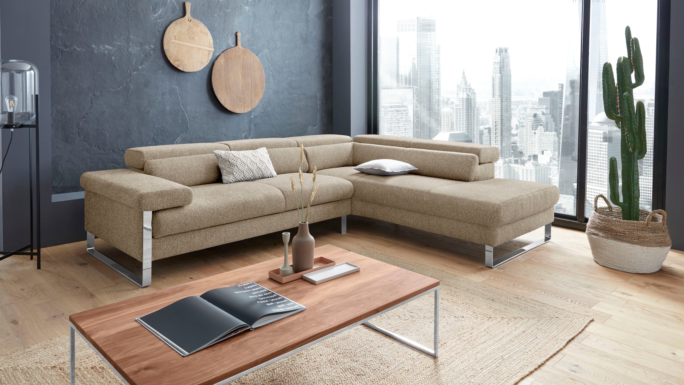 W.SCHILLIG Ecksofa "finn, toller Sitzkomfort, L-Form, hochwertige Verarbeitungsdetails" German Design Award 2016, Fußgestell Chrom glänzend, Breite 281 cm