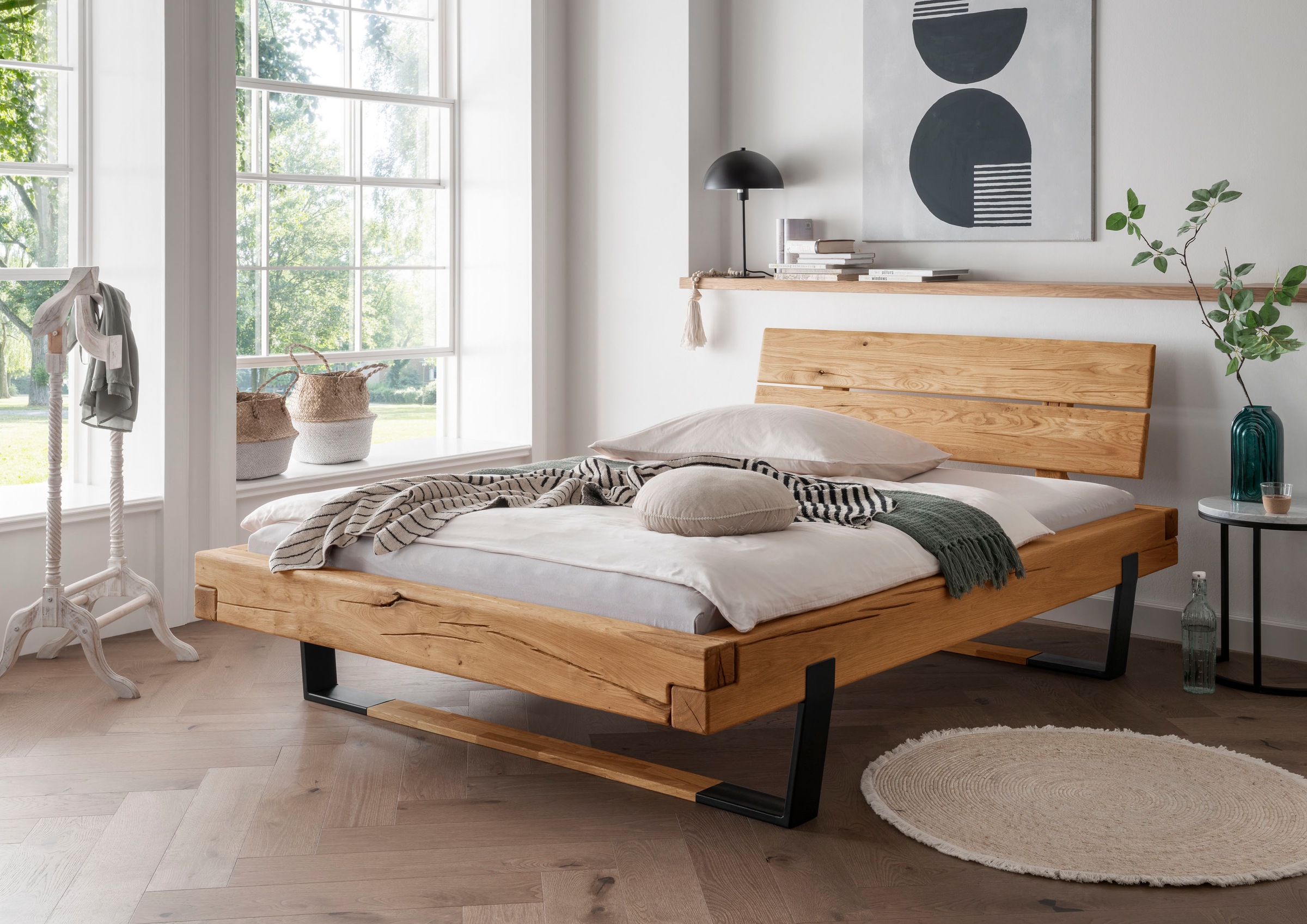 Home affaire Massivholzbett "Ultima Balkenbett Doppelbett, Füße Metallkufe günstig online kaufen