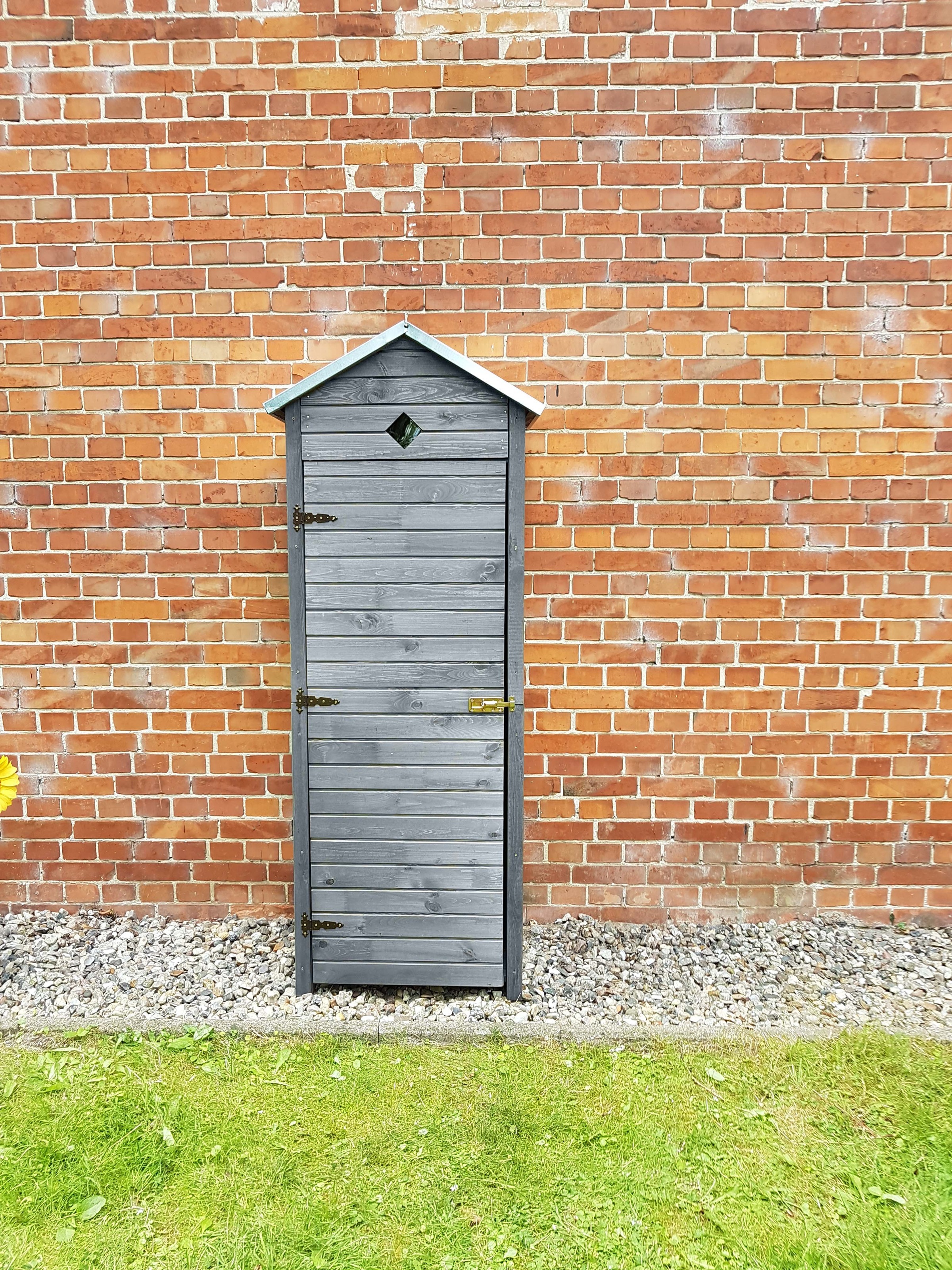 Garten-Geräteschrank PROMADINO "Babylon", grau, Massivholz, Metall, Gerätehäuser, besonders Platzsparend, mit drei Ablageflächen 3