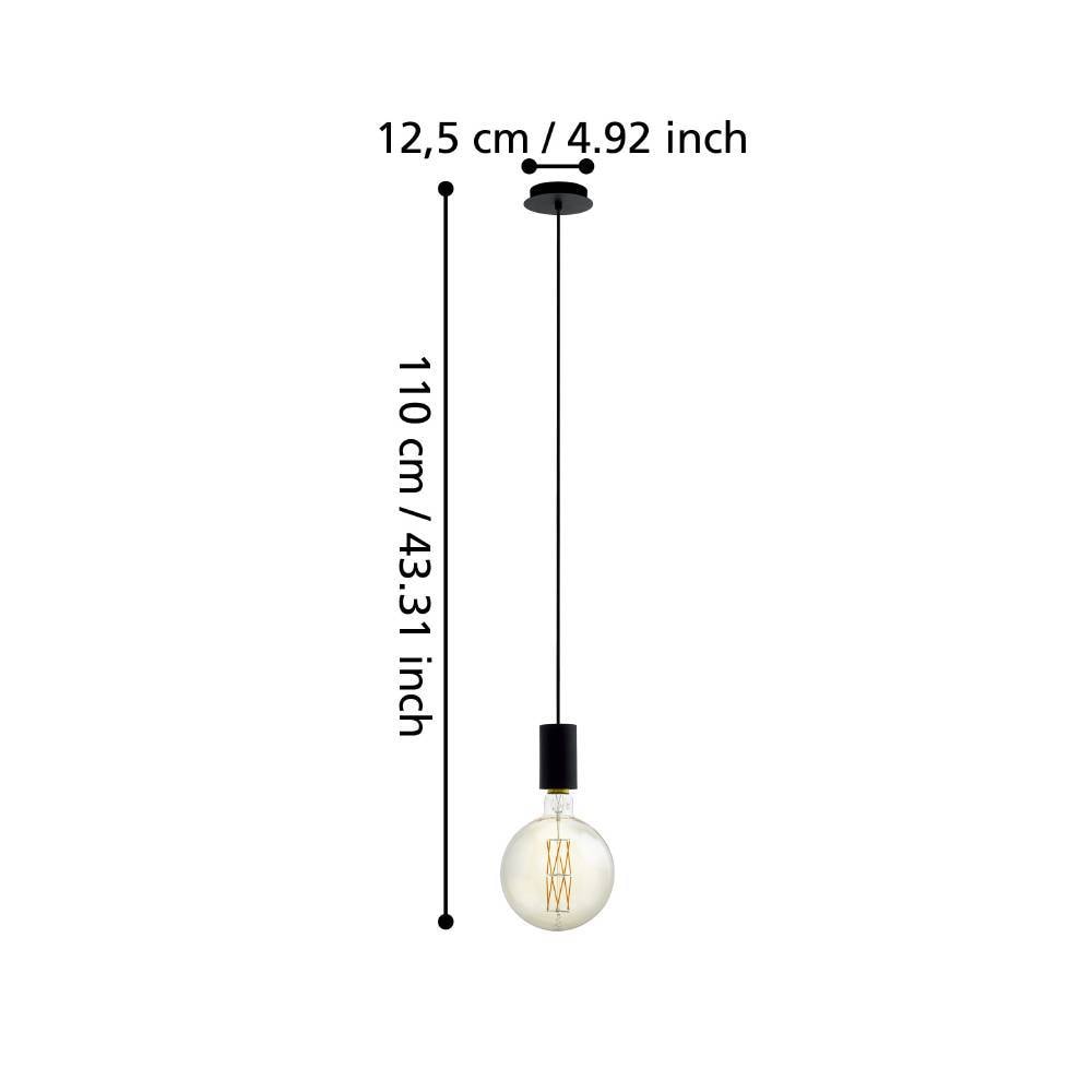 EGLO Hängeleuchte »POZUETA Schnurpendel, Pendelllampe, schwarz, Stahl, Esstischlampe, E27«, 1 flammig, Leuchtmittel E27 | ohne Leuchtmittel, Hängelampe, Wohnzimmerlampe, Vintage, Industrial, modern, 110x12,5cm