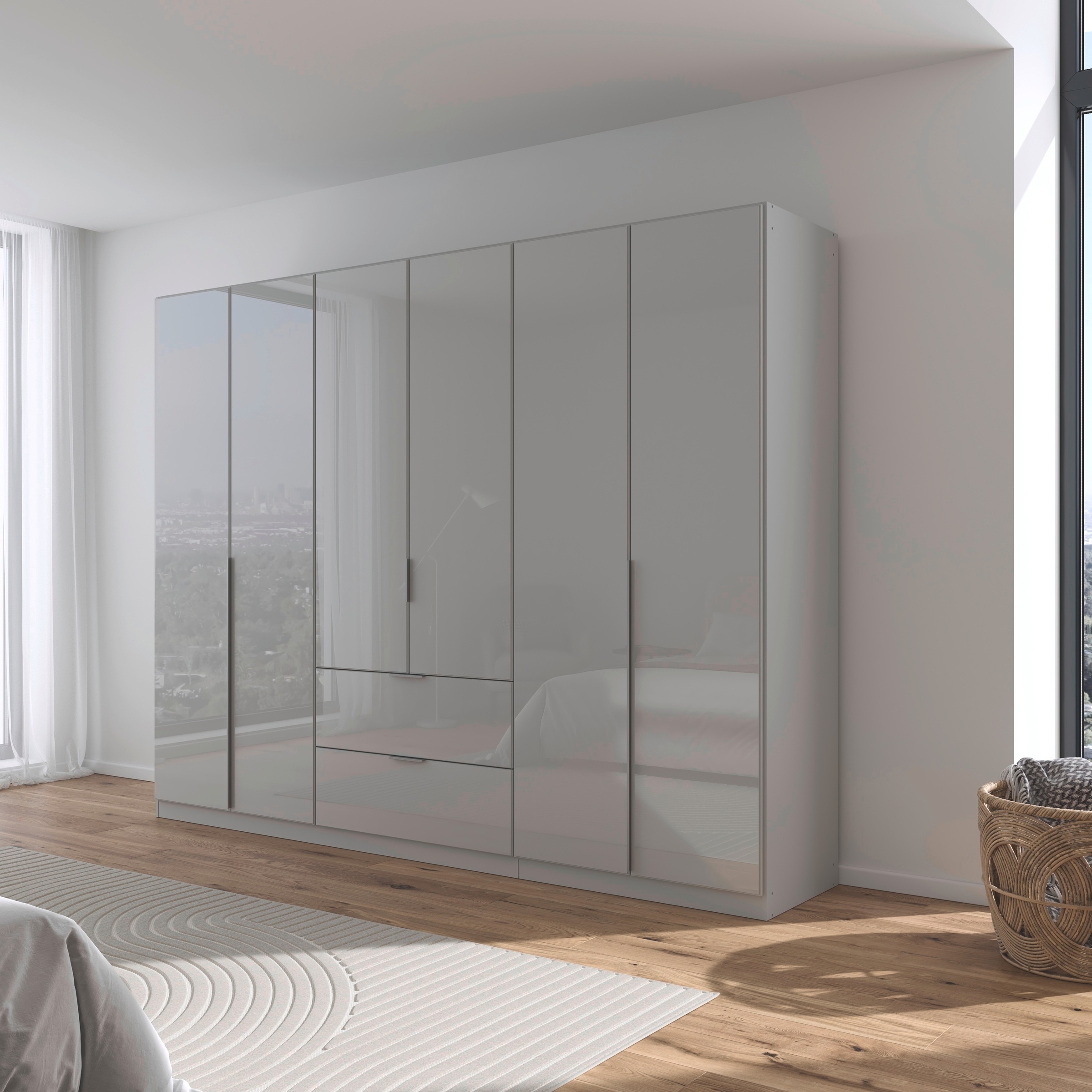 rauch Drehtürenschrank »Kleiderschrank Kleiderschränke Schrank Garderobe AGORDO mit Glasfront«, mit Außenschubkästen, in 6 Breiten und 2 Höhen MADE IN GERMANY