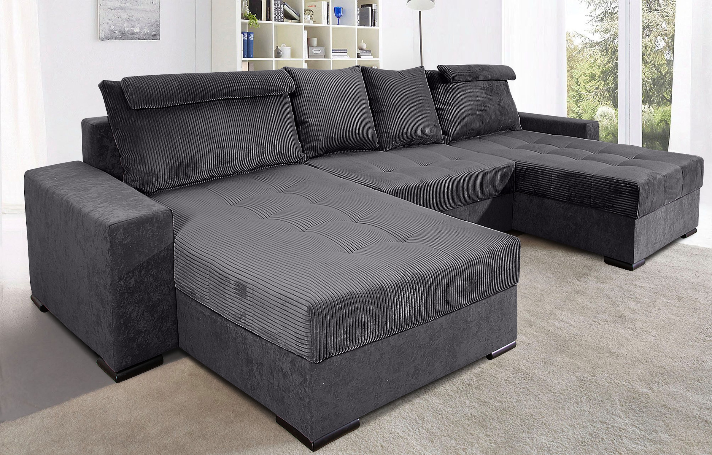 COLLECTION AB Wohnlandschaft »XXXL-Josy Relax U-Form Breite 352 cm, mit 2 gleich großen Recamieren«, inkl. Bettfunktion, Bettkasten, mit 4 Rückenkissen in zwei Größen