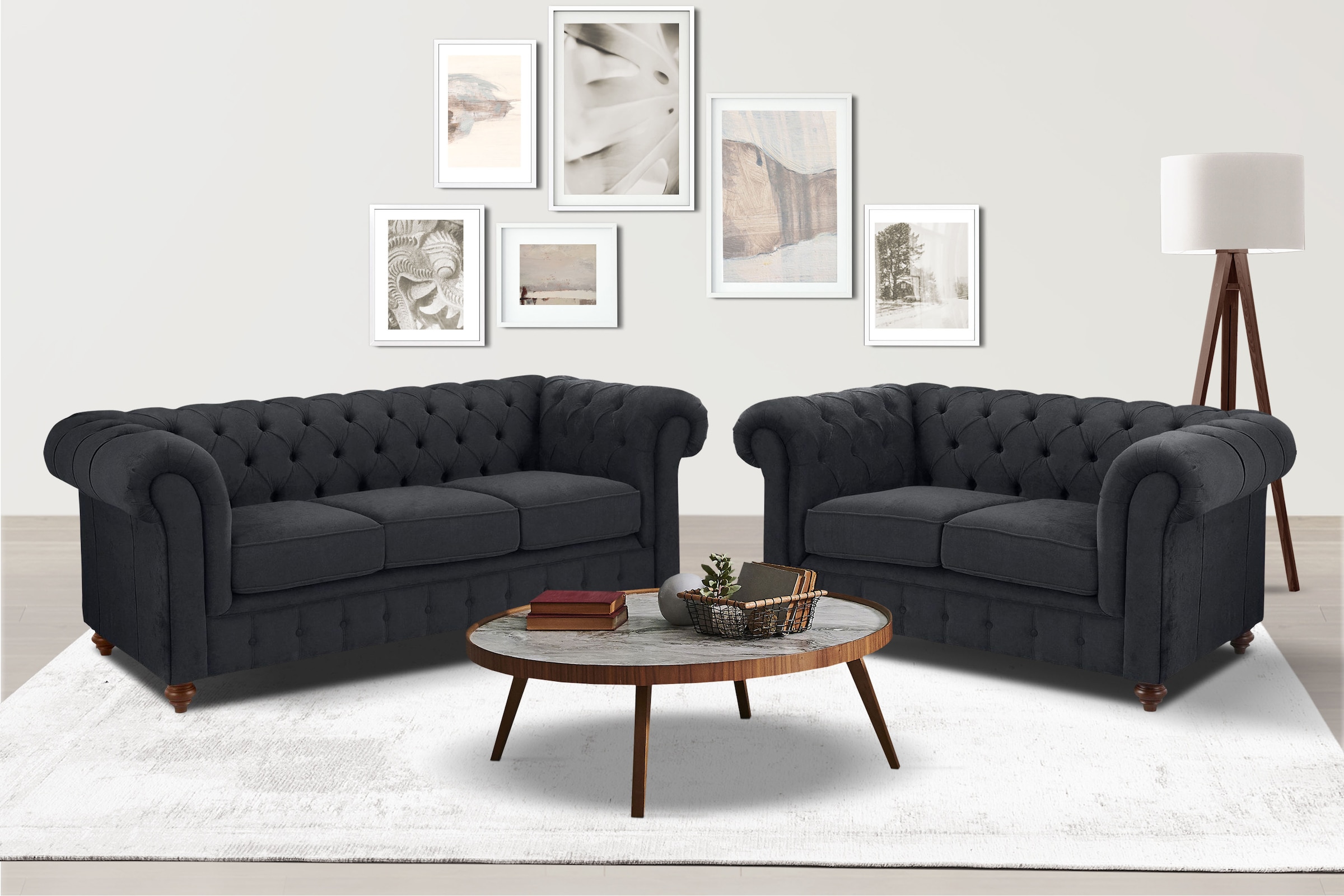 OTTO home Sitzgruppe "Chesterfield" 2 Stk. tlg. hochwertige Knopfheftung, bestehend aus 2- und 3-Sitzer