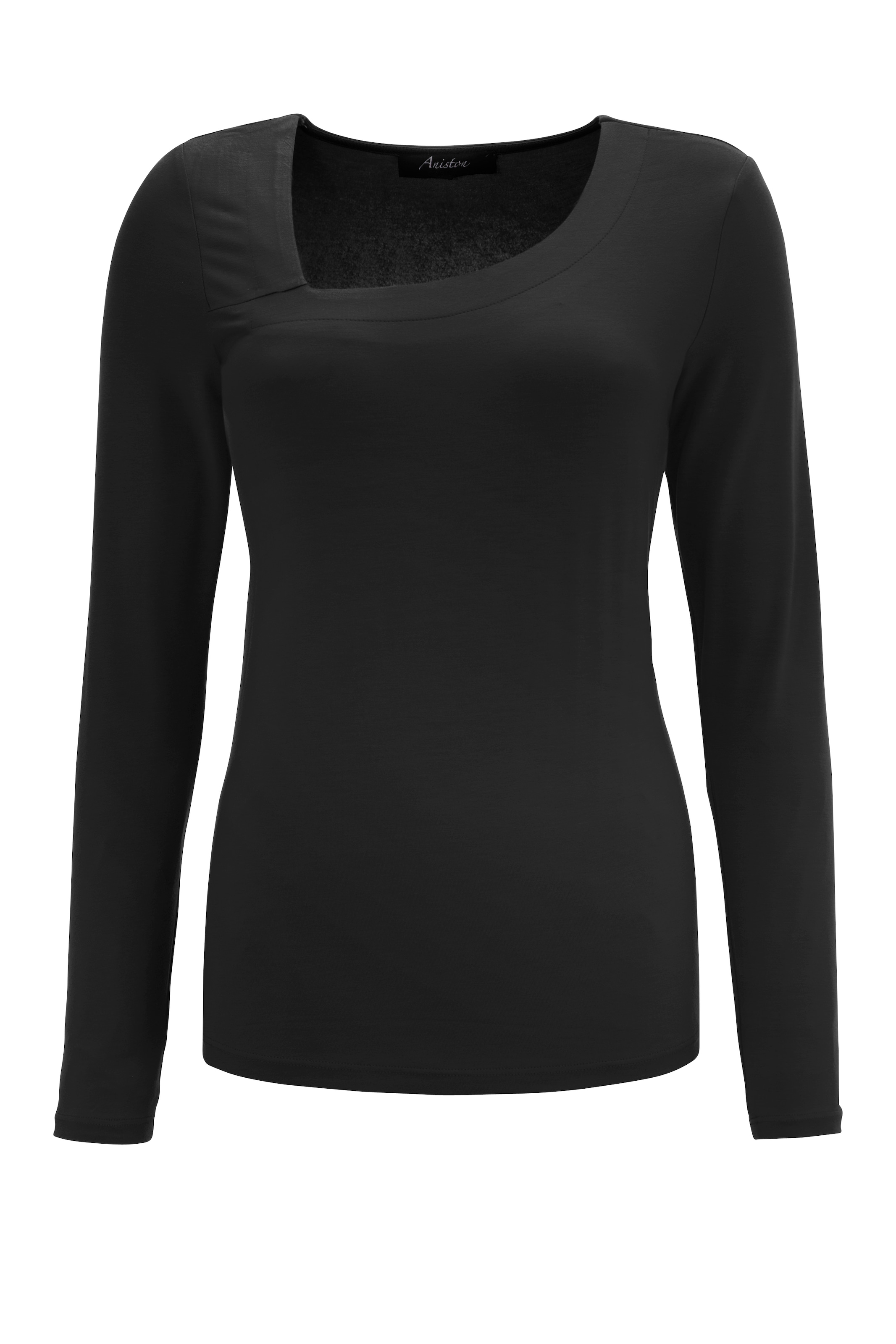 rundhals-Ausschnitt BAUR CASUAL asymmetrischem NEUE für - Aniston Langarmshirt, KOLLEKTION | mit kaufen