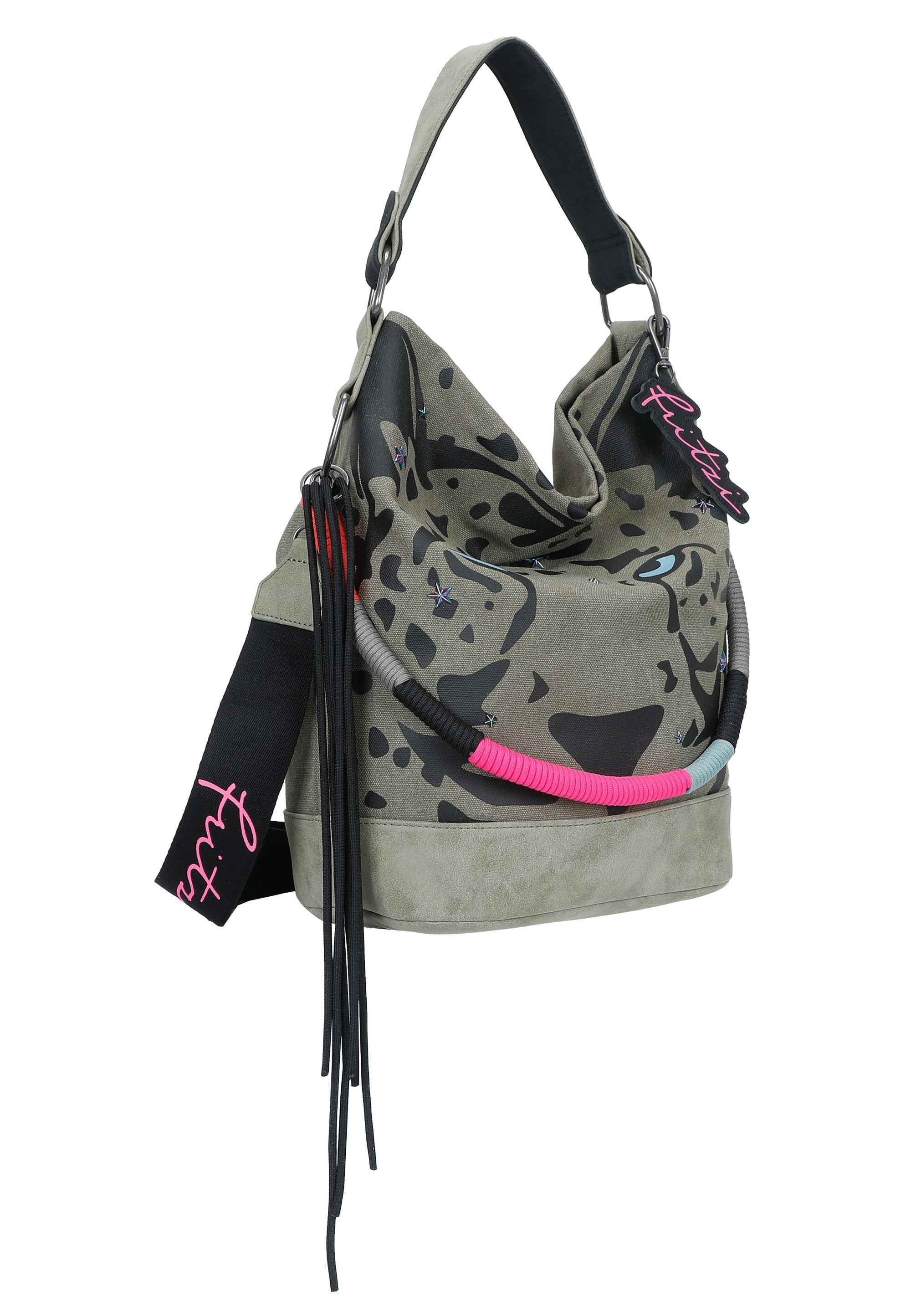 Fritzi aus Preußen Schultertasche »Izzy07 Olga Limited Canvas Panther Spotty« mit abnehmbarem Fritzi-Anhänger