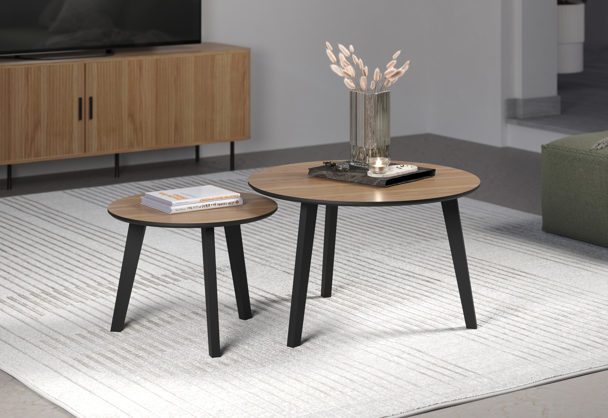 INOSIGN Couchtisch »Ronda«, (Set, 2 St.), Beistelltische mit Massivholzfüßen - Maße (B/T/H) 50-70/39-45/50-70 cm