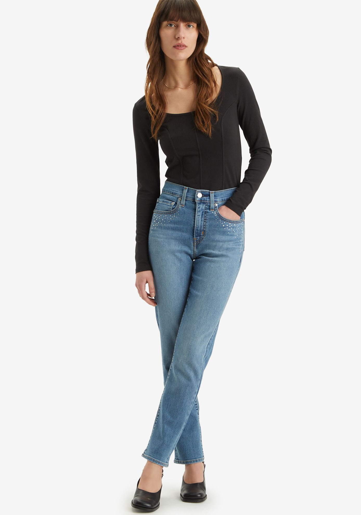 Levi's® Straight-Jeans »724 HIGH RISE STRAIGHT«, CAMP DENIM RHINESTONE