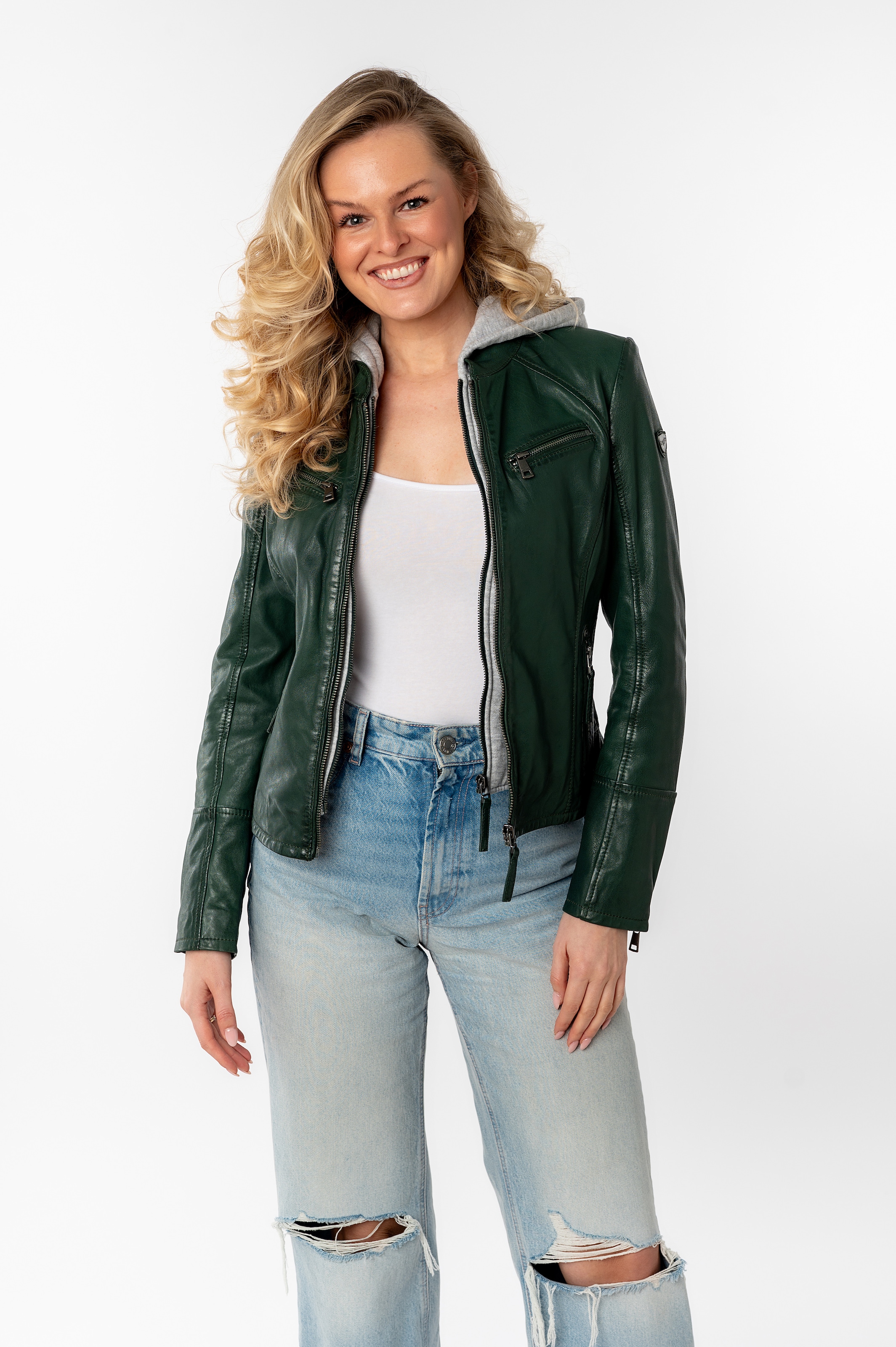 Mauritius Lederjacke »Nola LEGV«, mit Kapuze, mit abnehmbarer Jersey-Kapuze