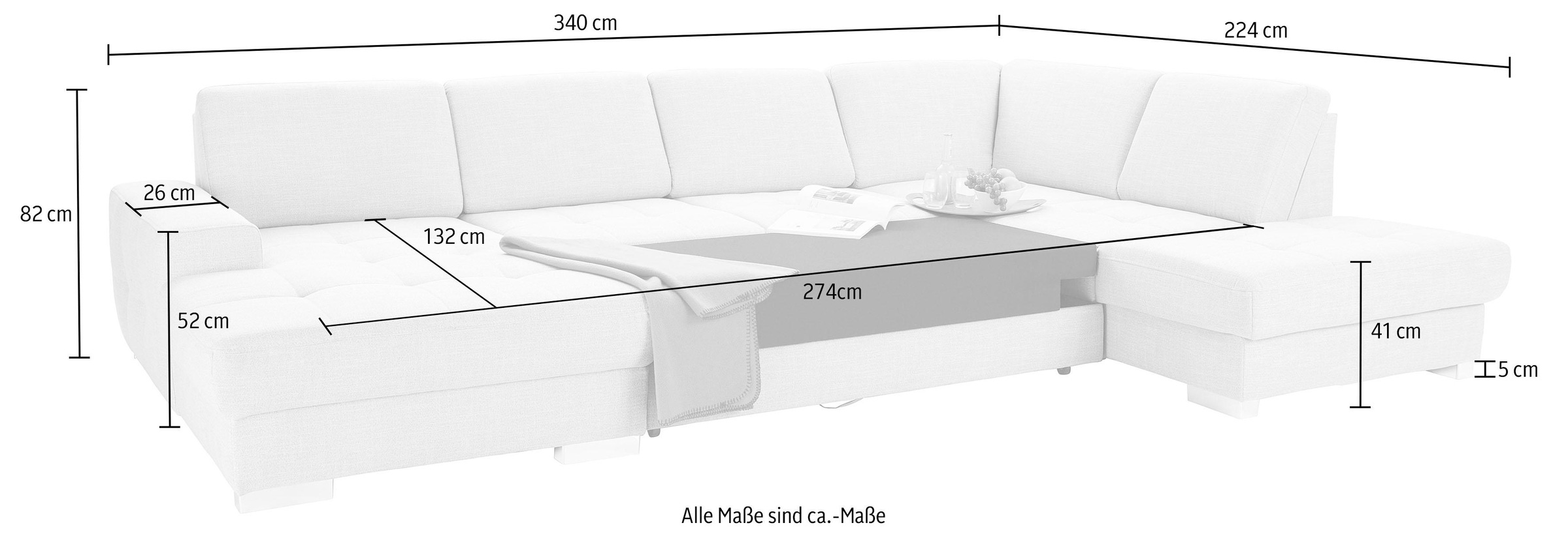 sit&more Wohnlandschaft »Santorini U-Form« mit Federkern und Sitztiefenverstellung, wahlweise mit Bettfunktion