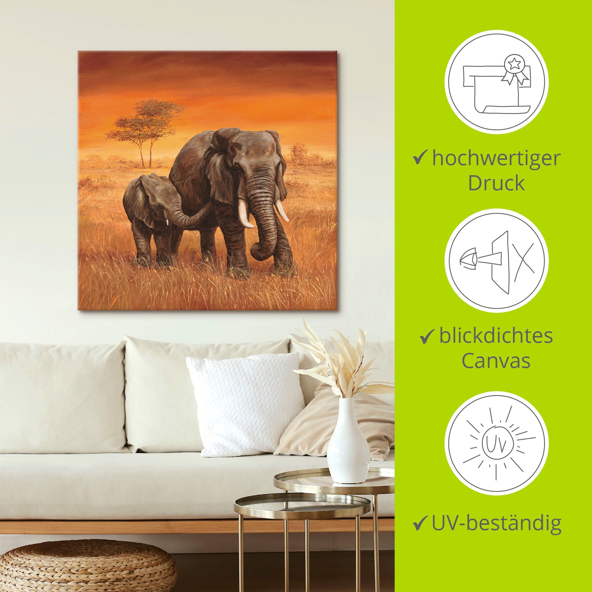 Artland Wandbild »Elefanten II«, Wildtiere, (1 St.), als Alubild, Outdoorbild, Leinwandbild, Poster, Wandaufkleber