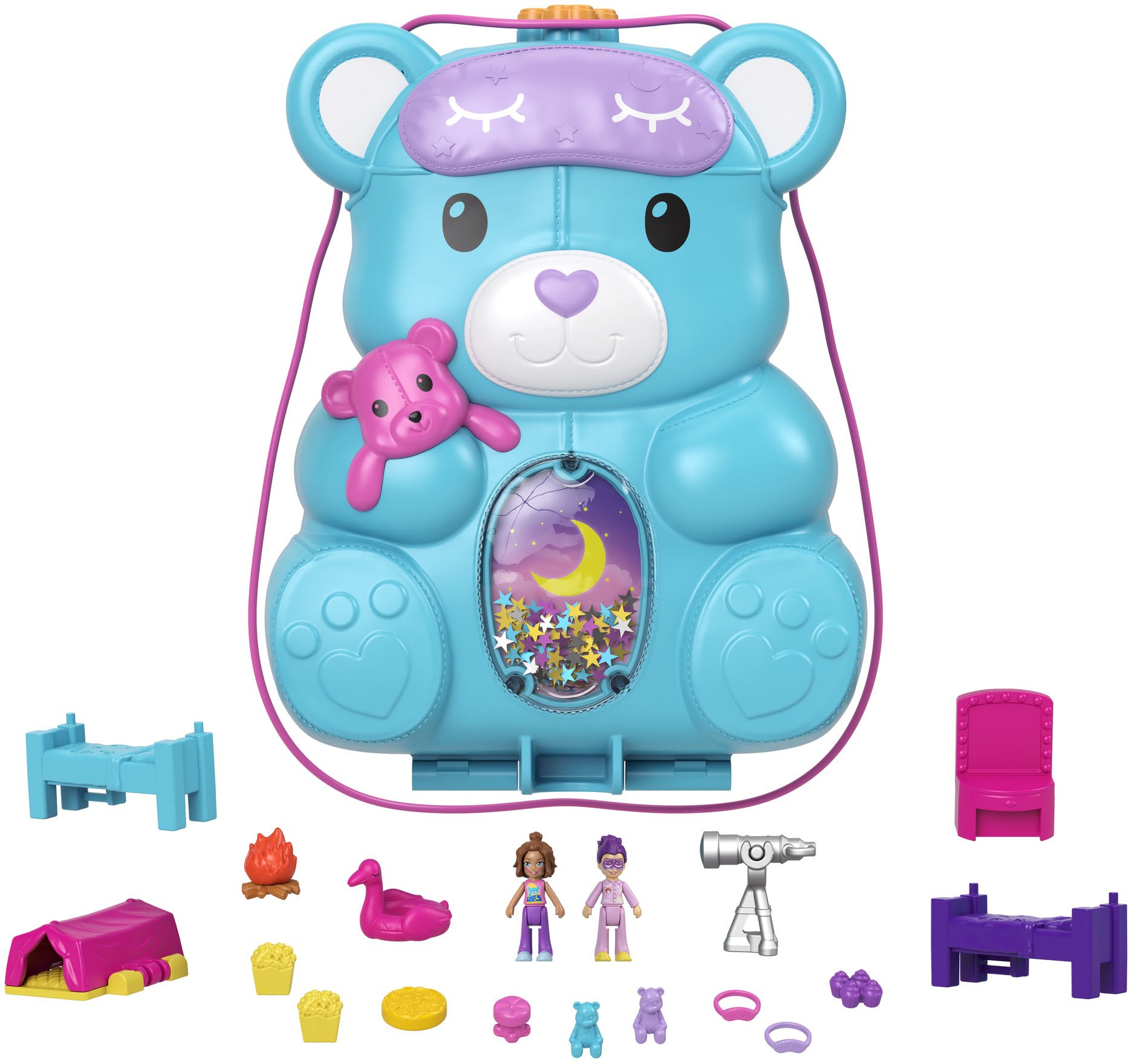 Polly Pocket Spielwelt »Sleepover Teddybär-Tasche«, mit 2 Figuren und Zubehör