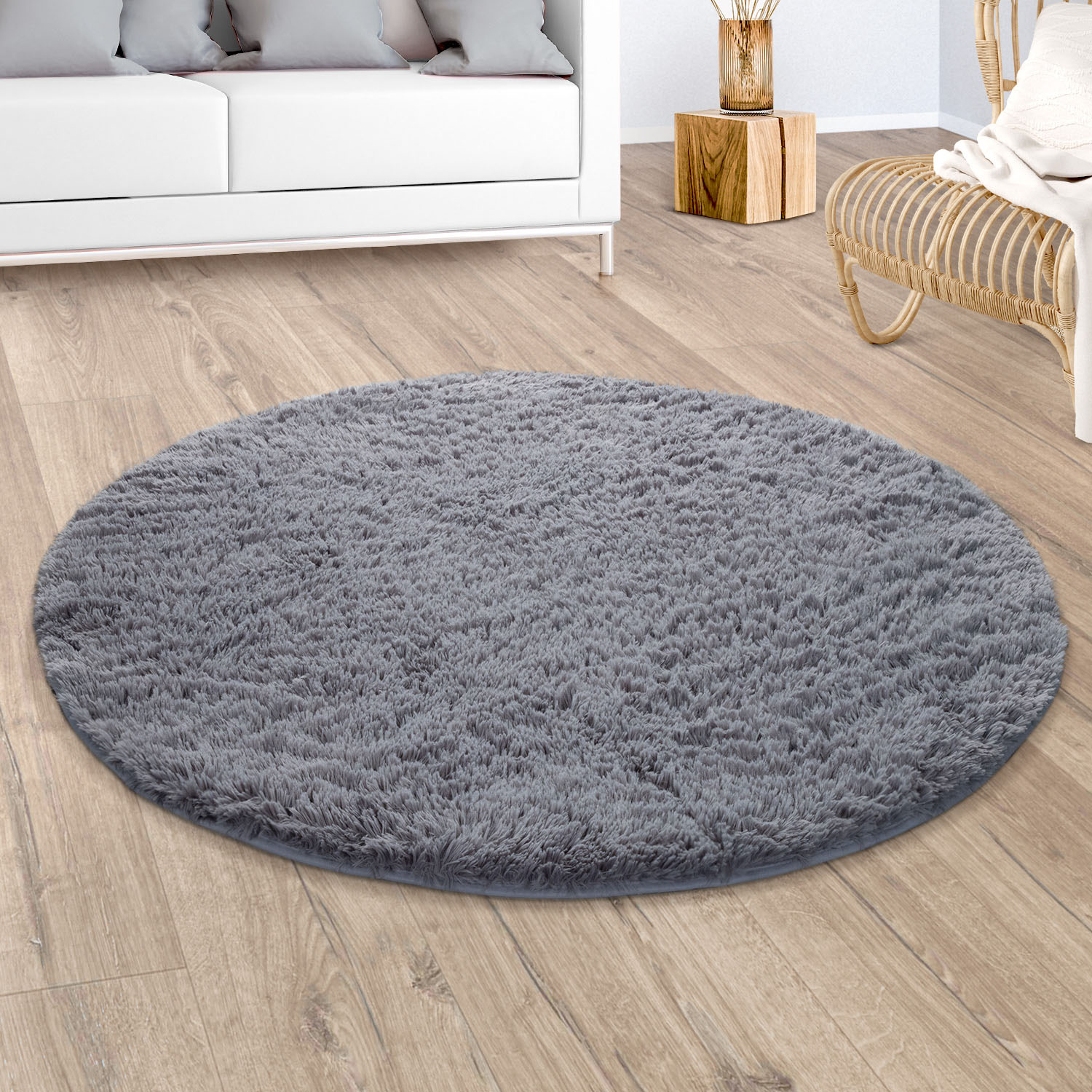 Paco Home Hochflor-Teppich "Silky 591" rund 37 mm Höhe Uni-Farben, besonders weich und kuschelig, Wohnzimmer
