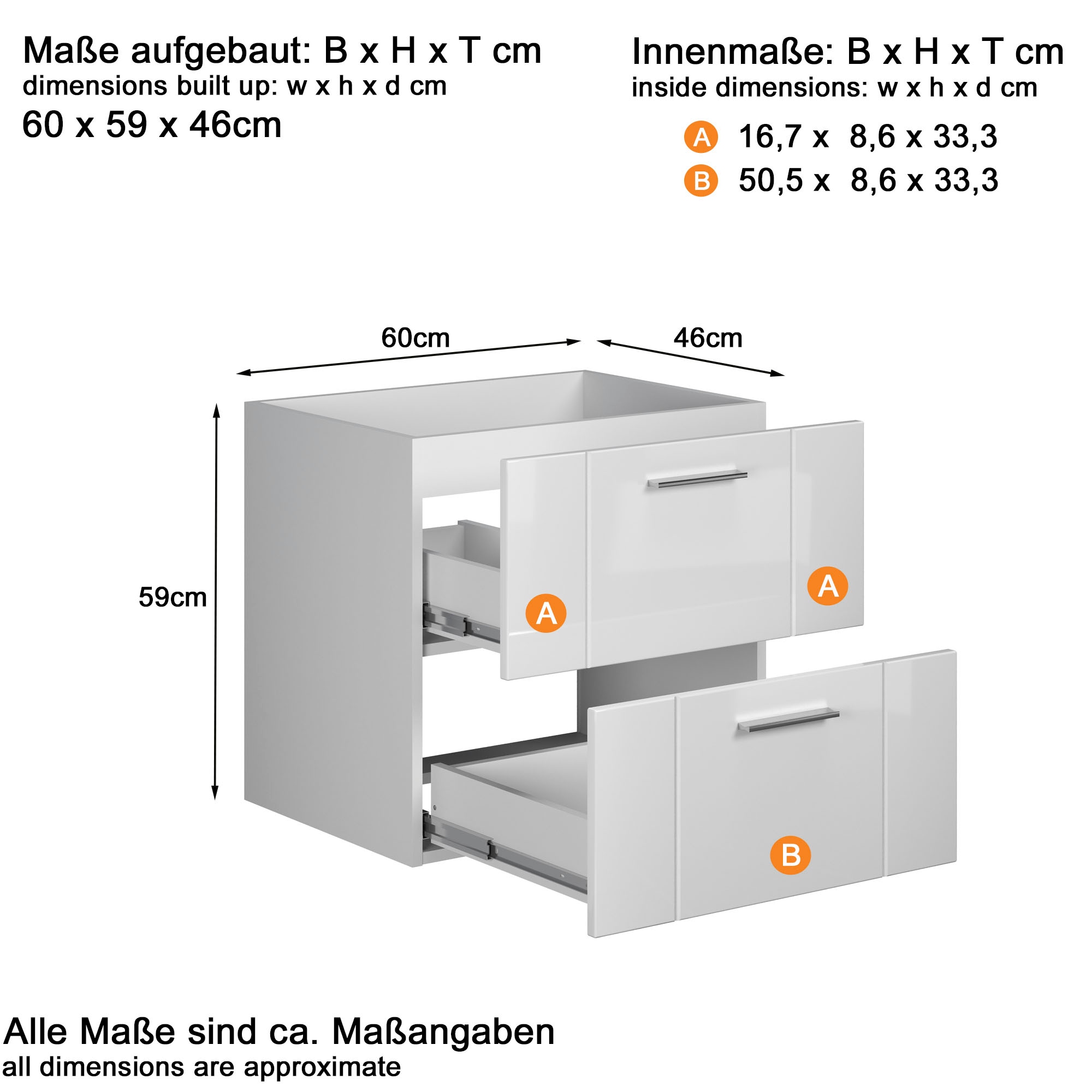 welltime Waschtisch »Prag«, Badmöbel inkl. Waschbecken, Breite 60cm