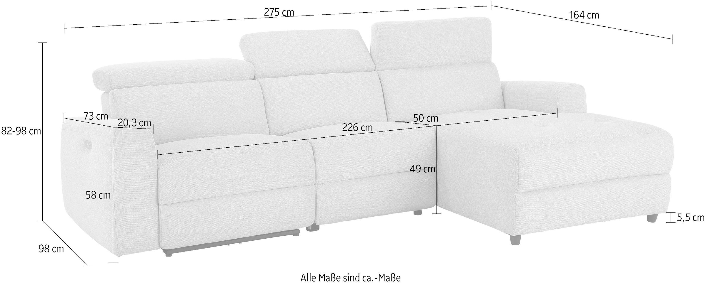Home affaire Ecksofa »Sentrano, L-Form,«, 275 cm, man. o. elektr. Relaxfunktion und USB/Kopfverstellung