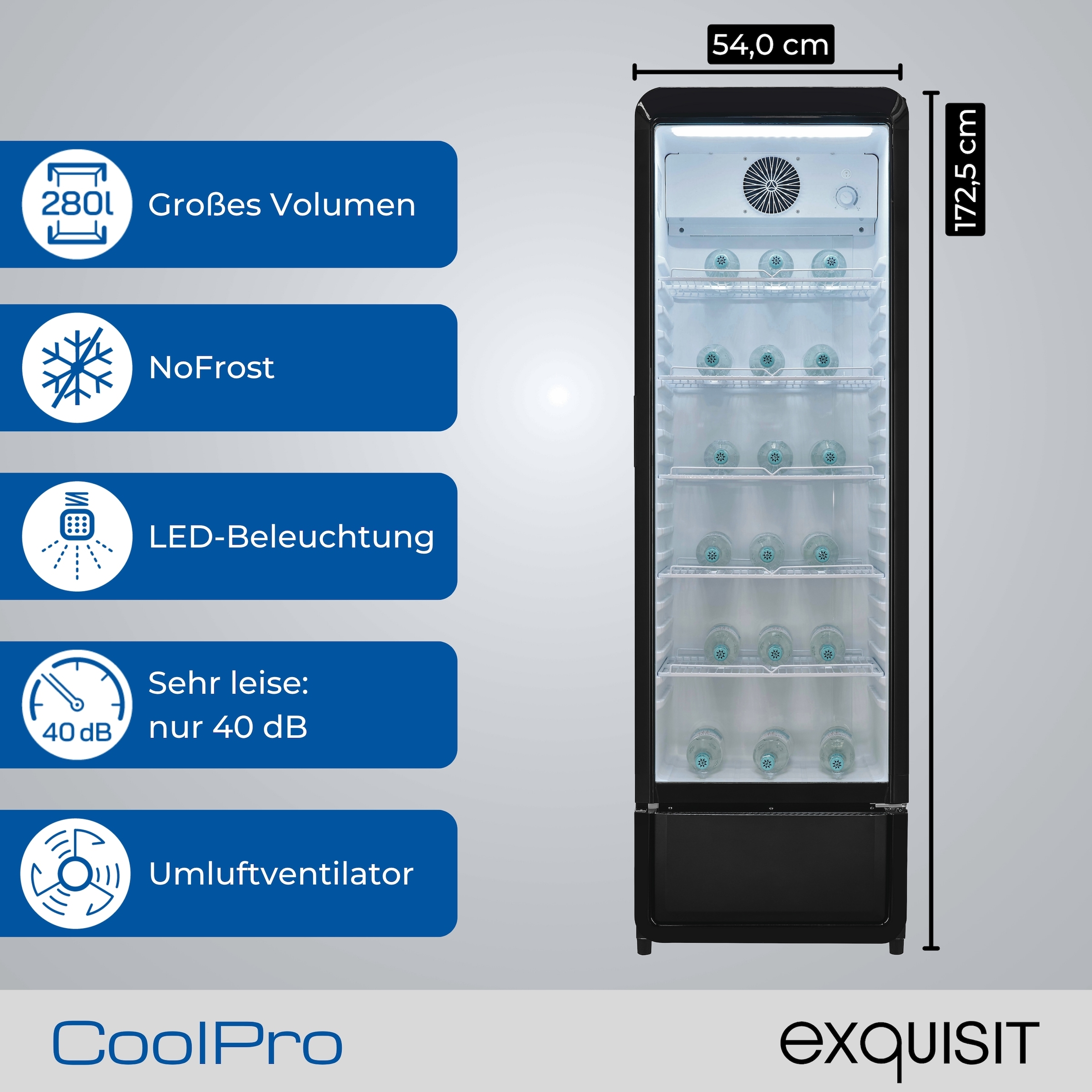 exquisit Getränkekühlschrank GKS260-GT-431D weiss »GKS260-GT-431D schwarz« 172,5 cm hoch 54 cm breit