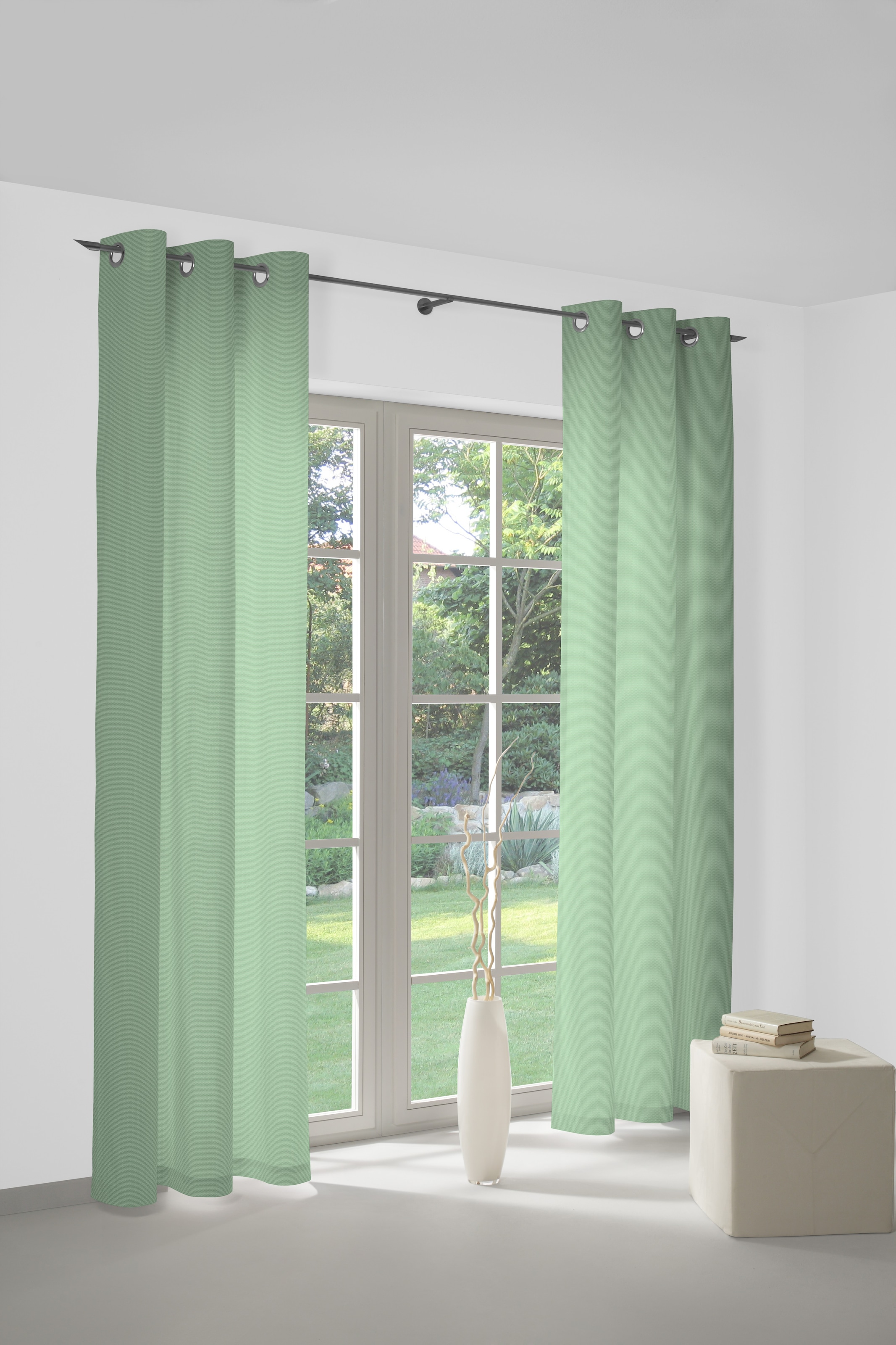 Vorhang WIRTH, B:135cm H:175cm, grün, Jacquard, Baumwolle, Wohnzimmer, Gardinen, "Neveres"