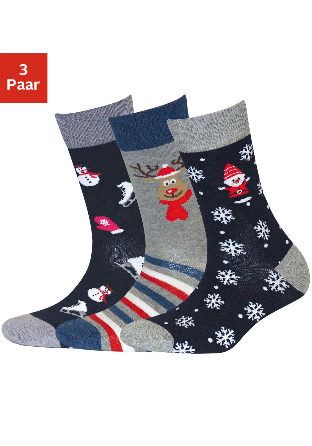 H.I.S Socken "Lustige Strümpfe für Frauen, atmungsaktive Baumwolle Winter Geschenk" Packung, Crew Socken, 3 Stk. tlg. mit Weihnachts-Design