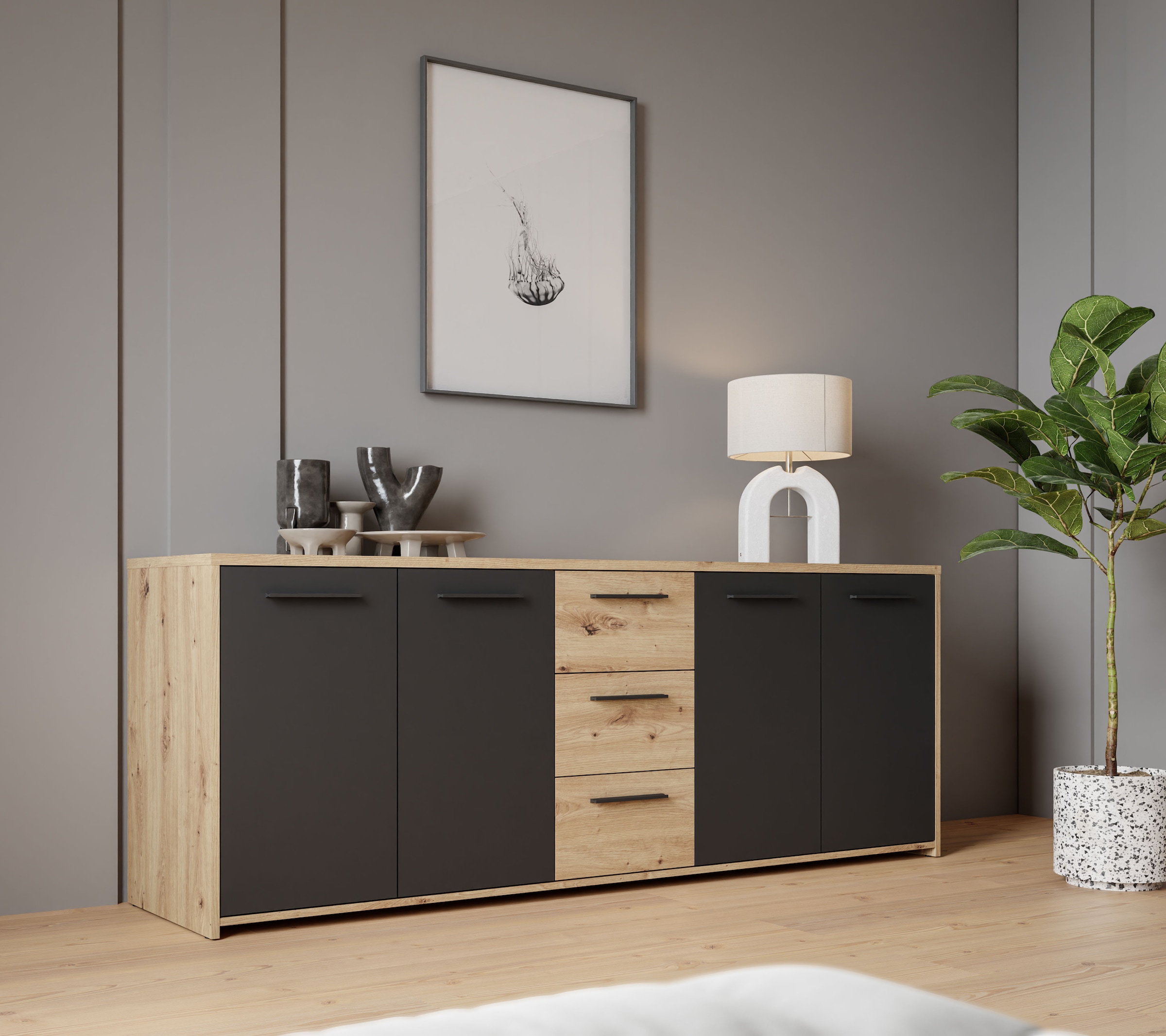 FORTE Sideboard "Sideboard, 180 cm Breit, 3 Schubkästen, viel Platz" B/H/T 179/74,1/42 cm viel Stauraum