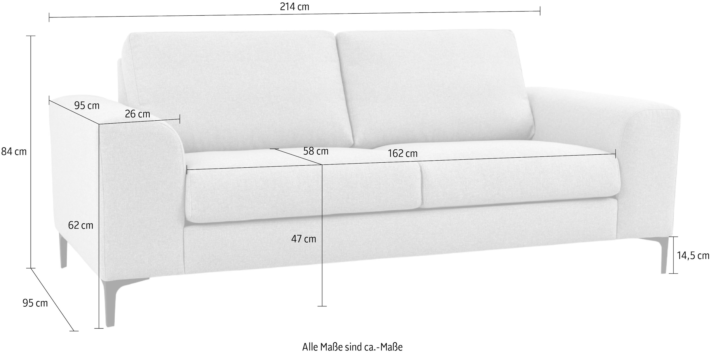 OTTO home 2,5-Sitzer »Henry, Kompaktsofa, Breite 214 cm« mit Metallbeinen, Wellenunterfederung, wasserabweisender Stoff