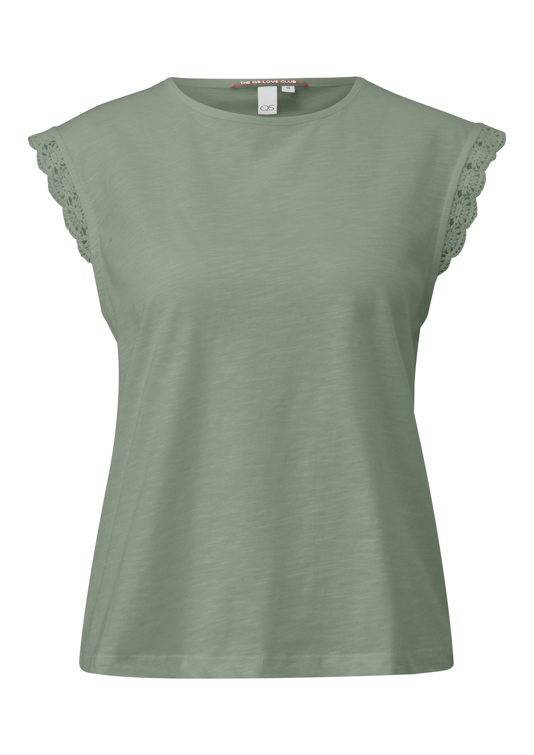 QS Rundhalsshirt mit Häkel-Details an der Schulter