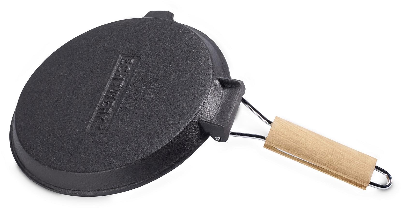 ECHTWERK Grillpfanne, Gusseisen, (1 tlg.), Steakpfanne mit Grillstreifen, Holzgriff, Emaille-Beschichtung, Ø 23cm