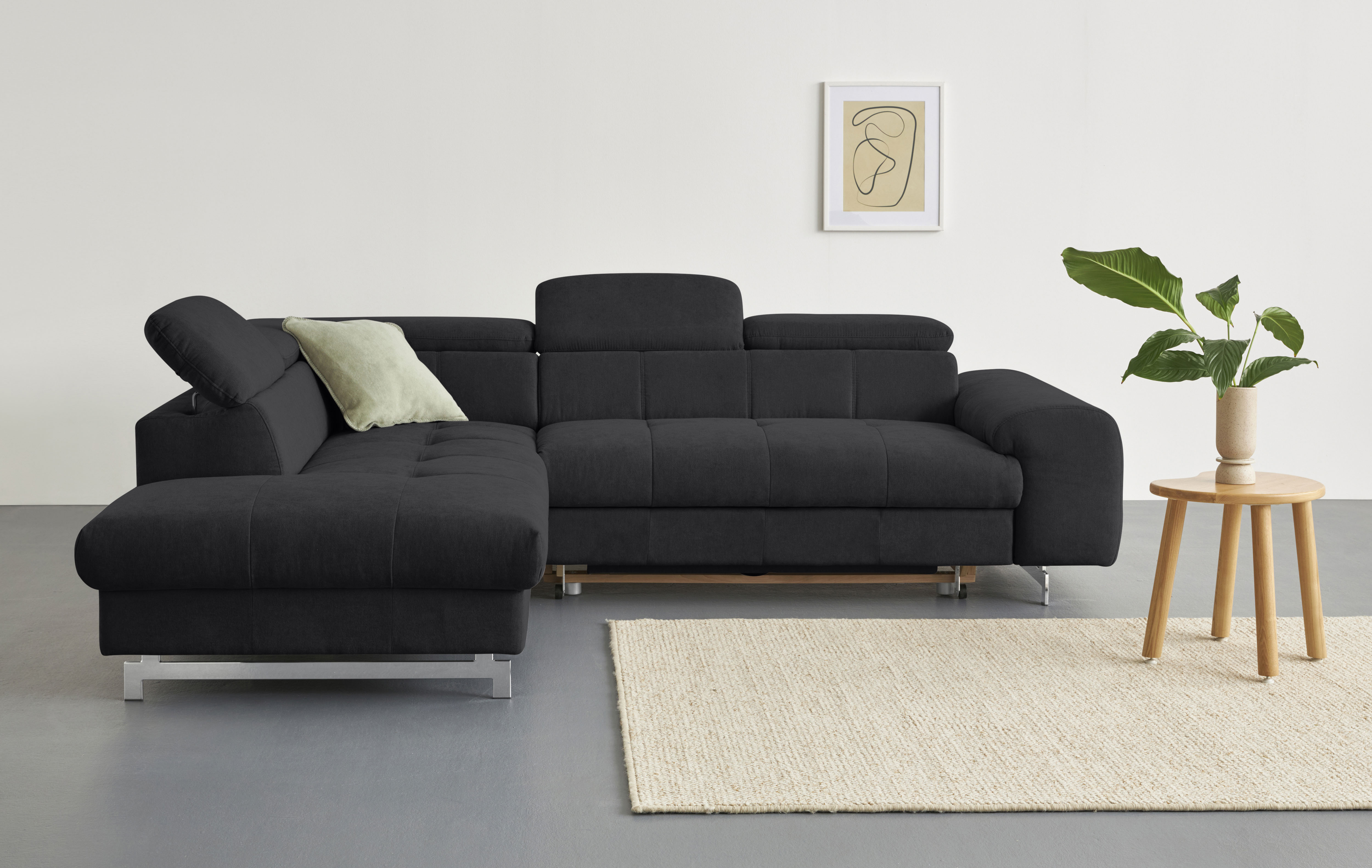 COTTA Ecksofa "Chef bequem, tolle Verarbeitungsdetails, Breite 262cm, L-Form" mit Kopfteilverstellung, edle Metallkufen, optional Schlaffunktion