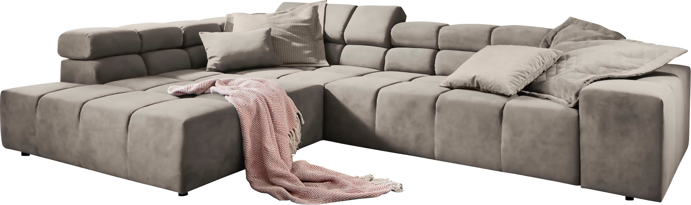 INOSIGN Ecksofa »Ancona incl. Kopfteilverstellung, Zierkissen Breite 319cm, L-Form«, wahlweise motorische Sitztiefenverstellung, auch in Cord + Easy Care