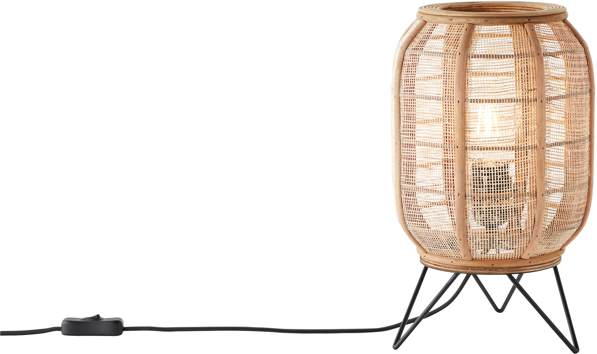 Home affaire Tischleuchte »Rouez«, 1 flammig, Leuchtmittel E27 | ohne Leuchtmittel, Tischlampe im Nature Style mit 32cm Höhe, Schirm aus Textil und Holz